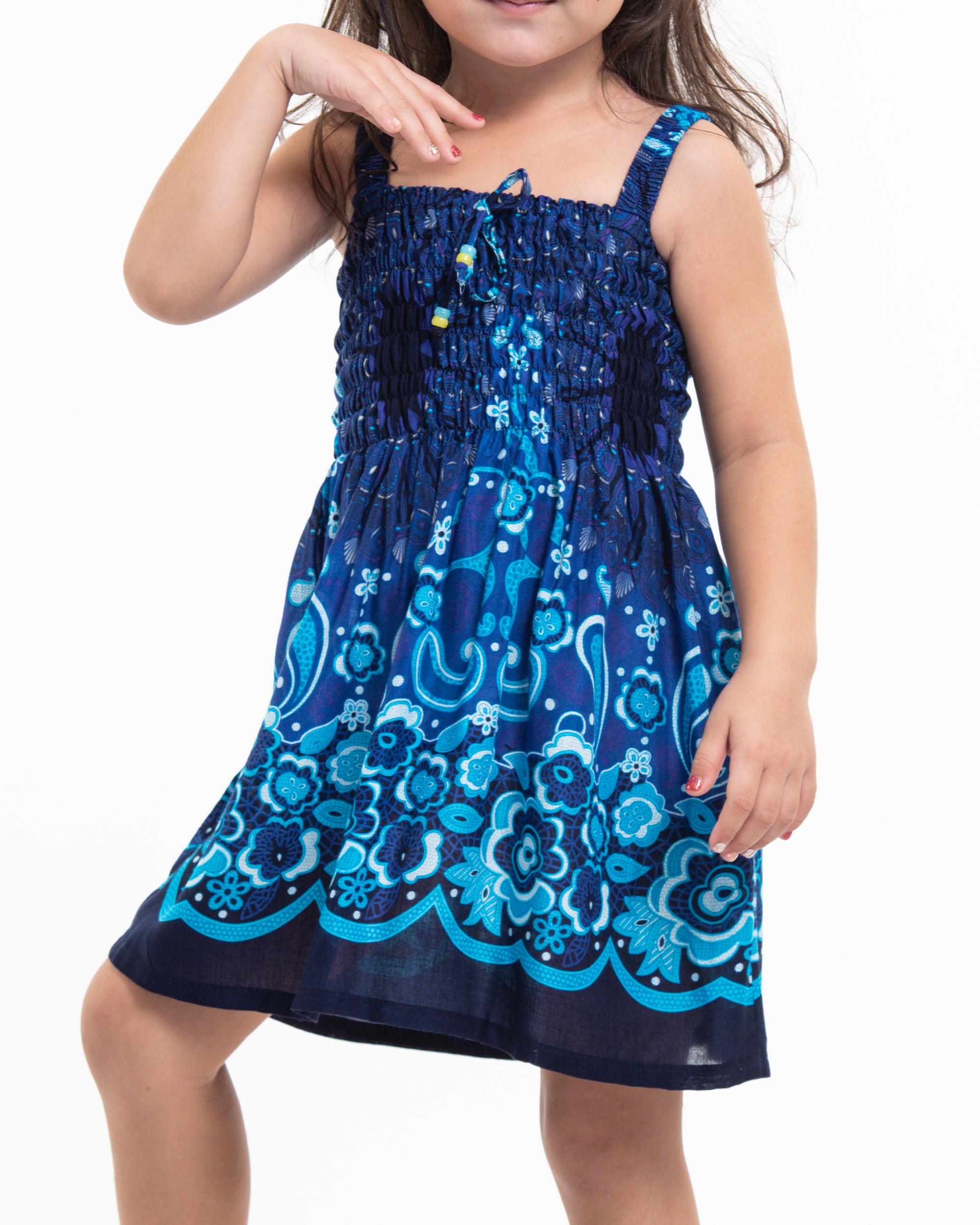 Kids Paisley Mandalas Smock Dress in Blue