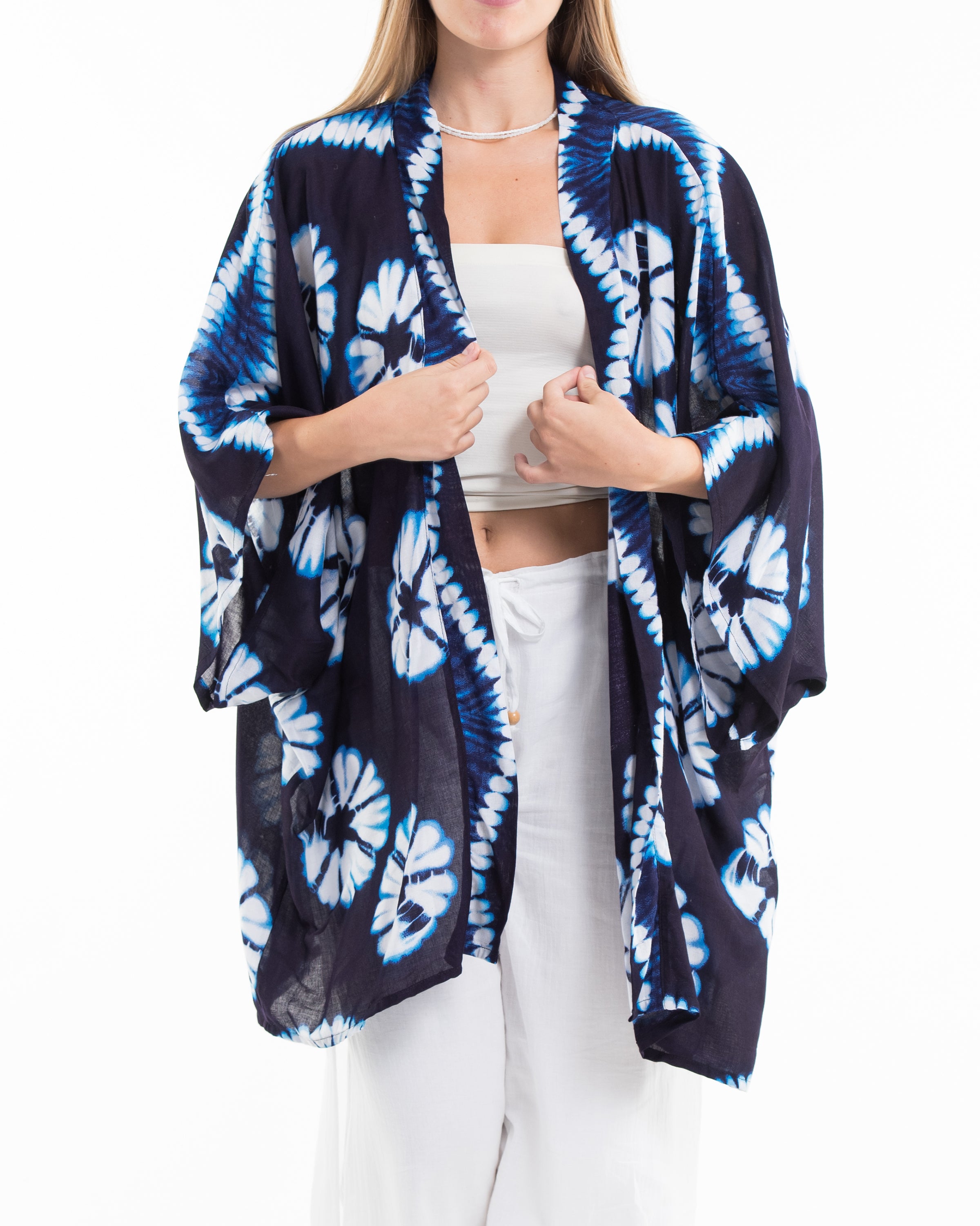 Tie Dye Kimono Cardigan in Indigo