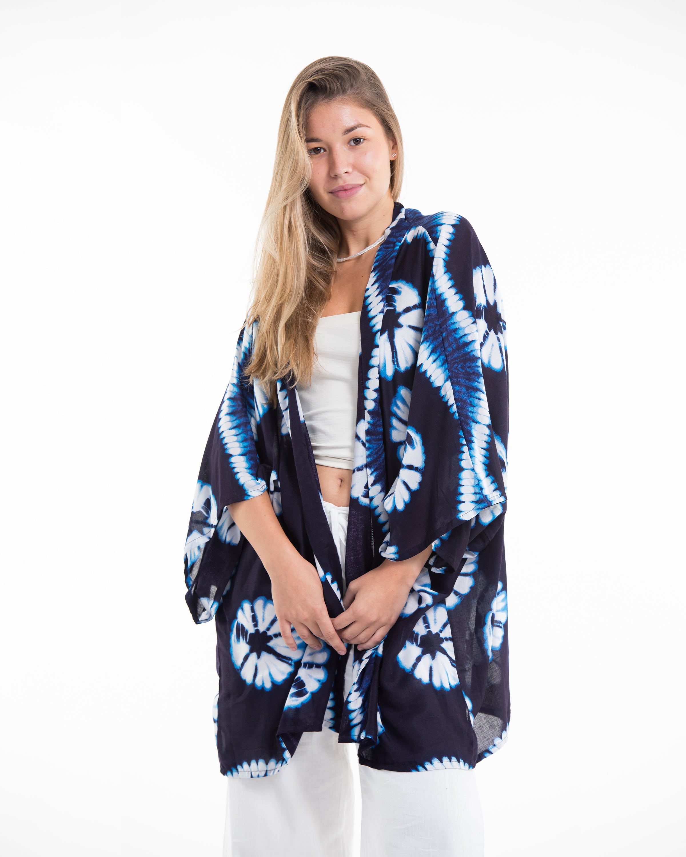 Tie Dye Kimono Cardigan in Indigo