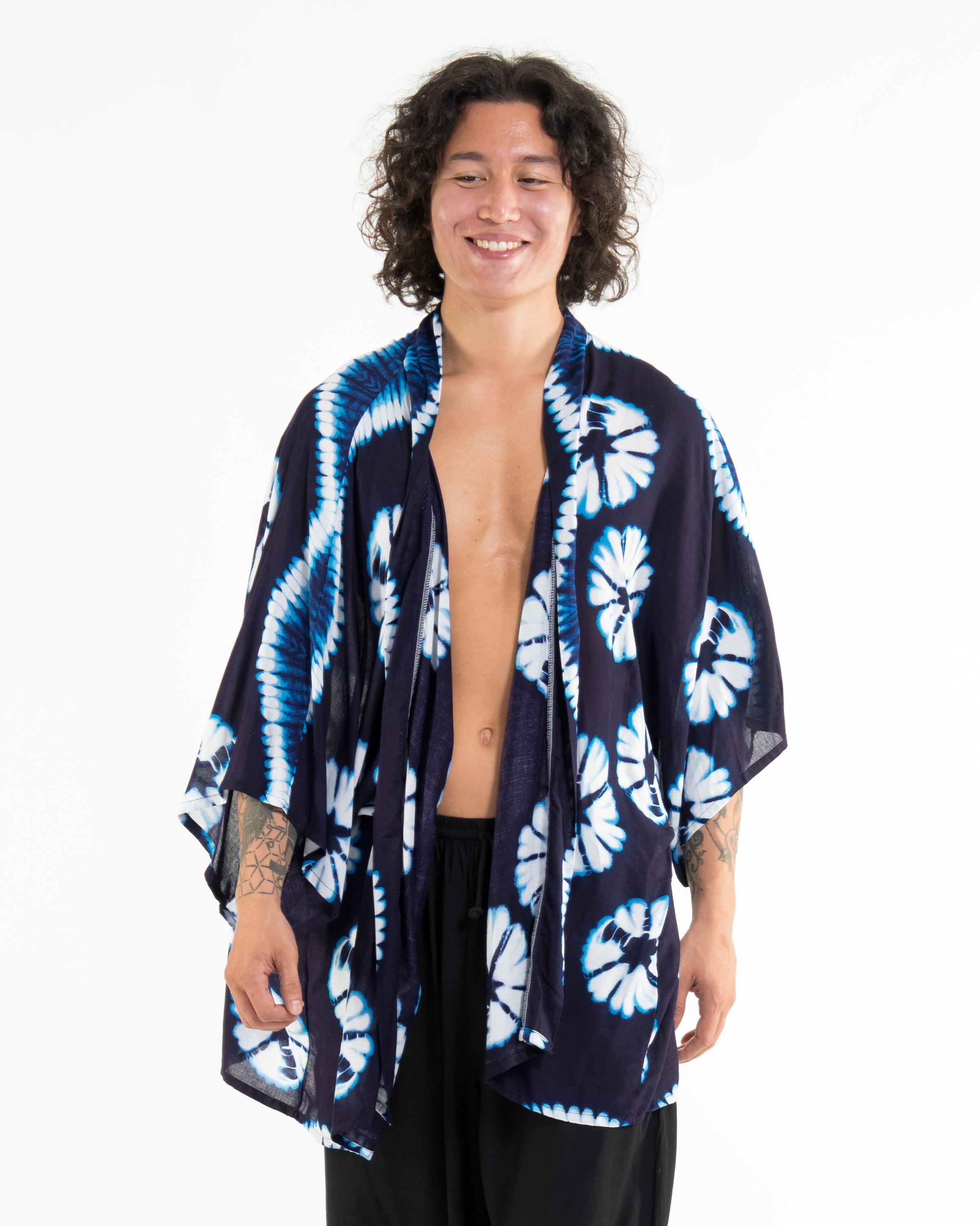Tie Dye Kimono Cardigan in Indigo