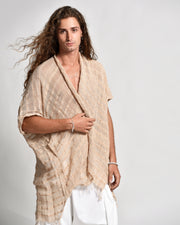 Hand-Woven Cotton Kimono Cardigan in Tan
