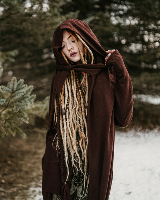Hooded Cardigan in Brown