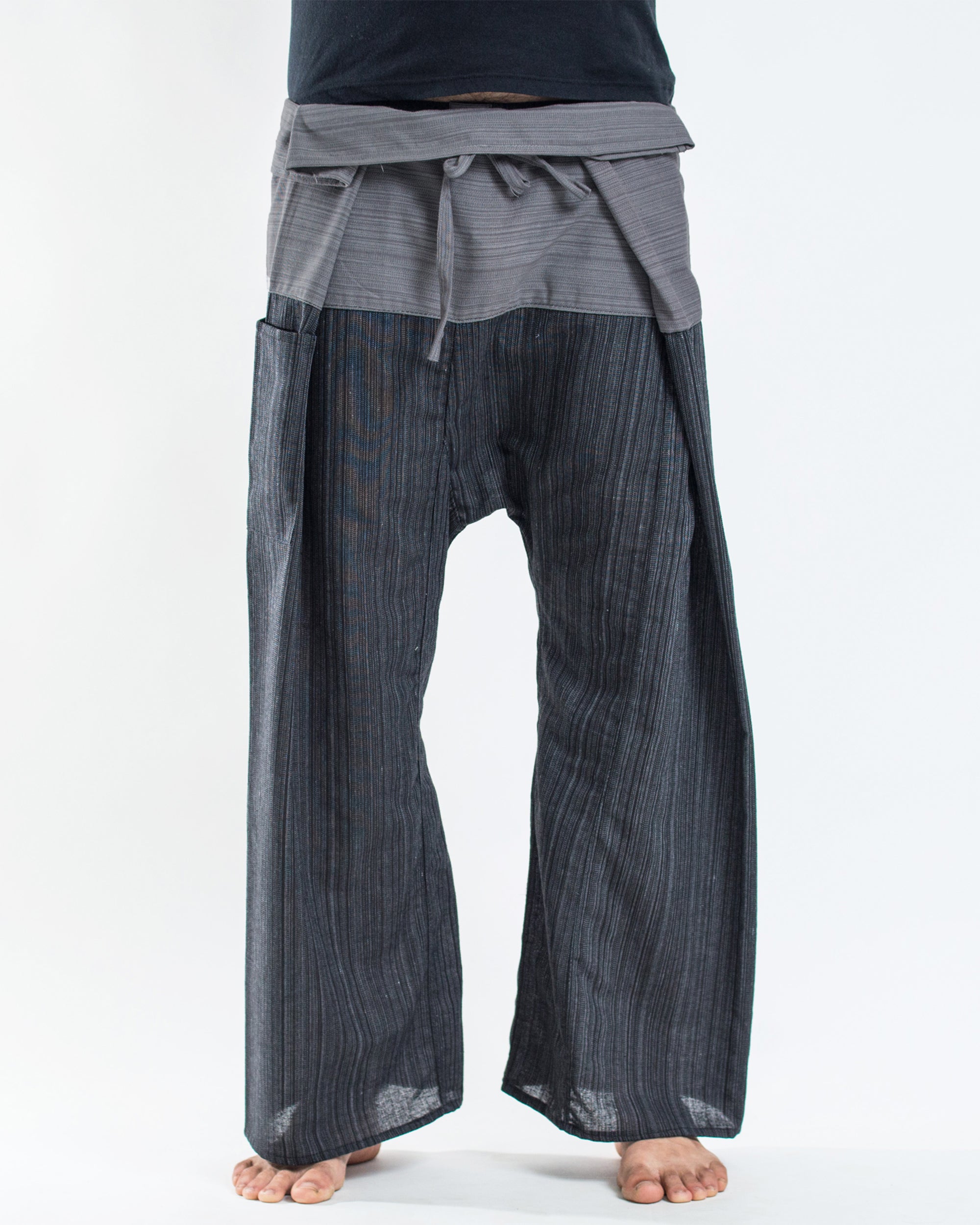 Unisex 2-Tone Pinstripes Thai Fisherman Pants in Black – Harem Pants