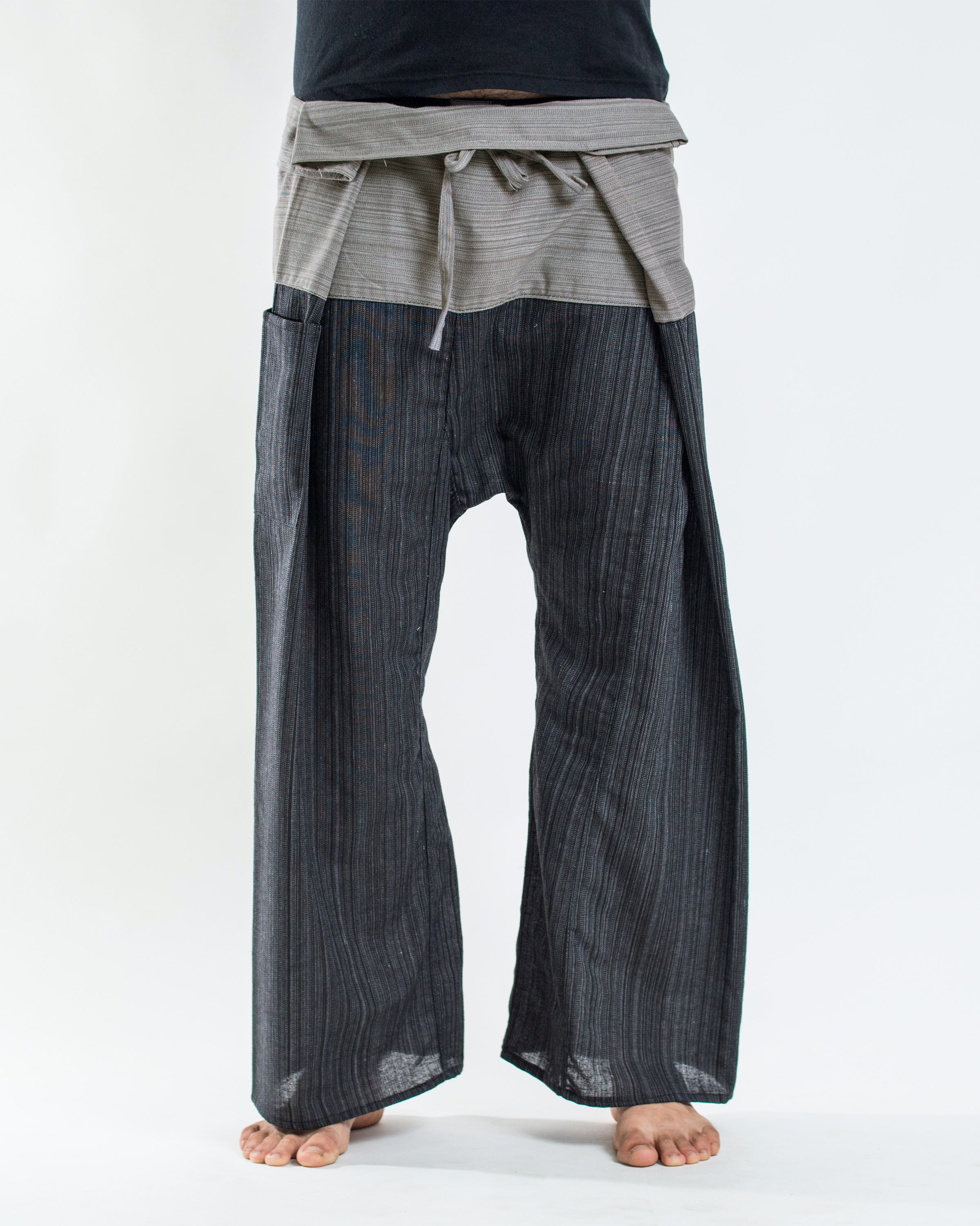 Unisex 2-Tone Pinstripes Thai Fisherman Pants in Black