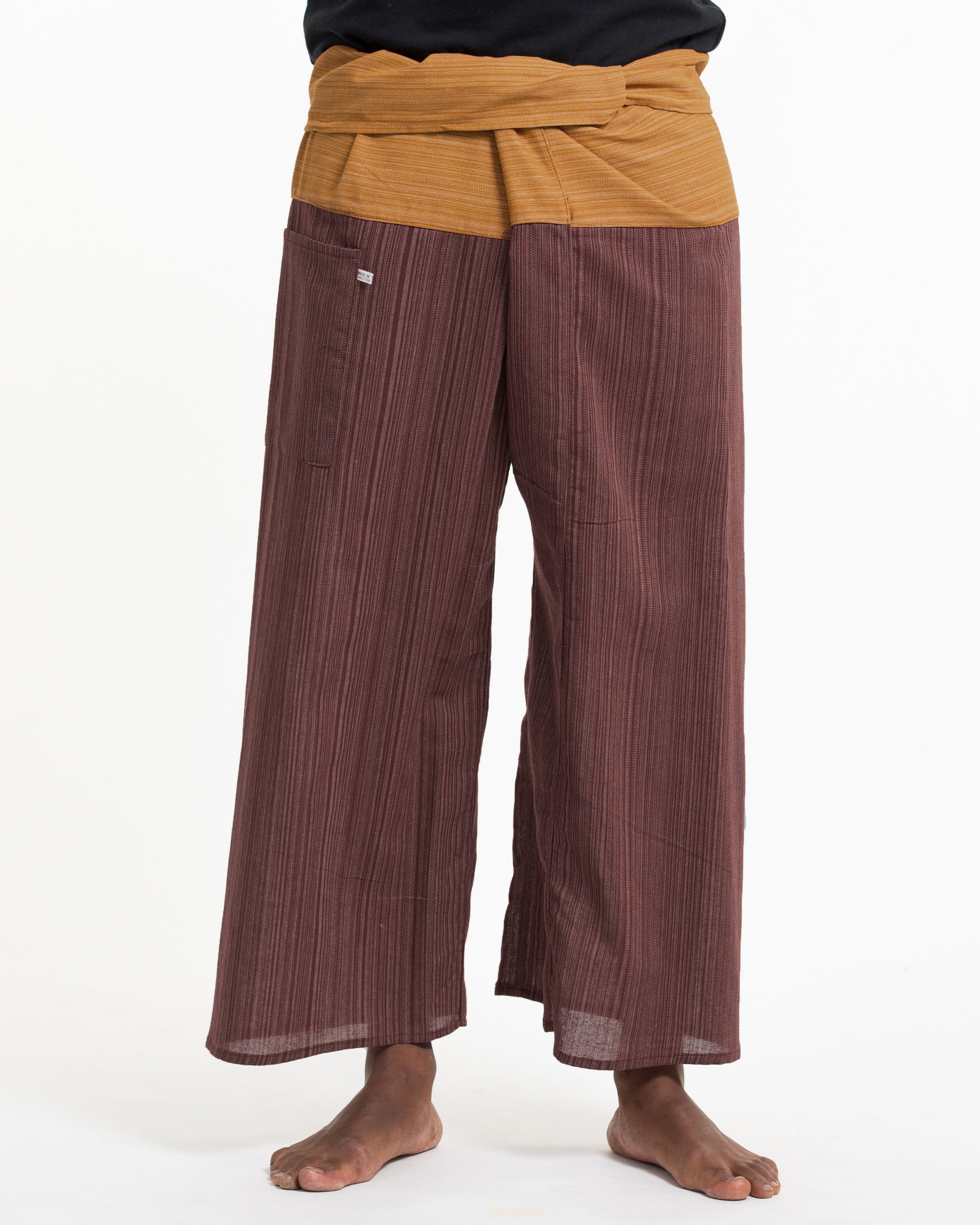 Unisex 2-Tone Pinstripes Thai Fisherman Pants in Brown