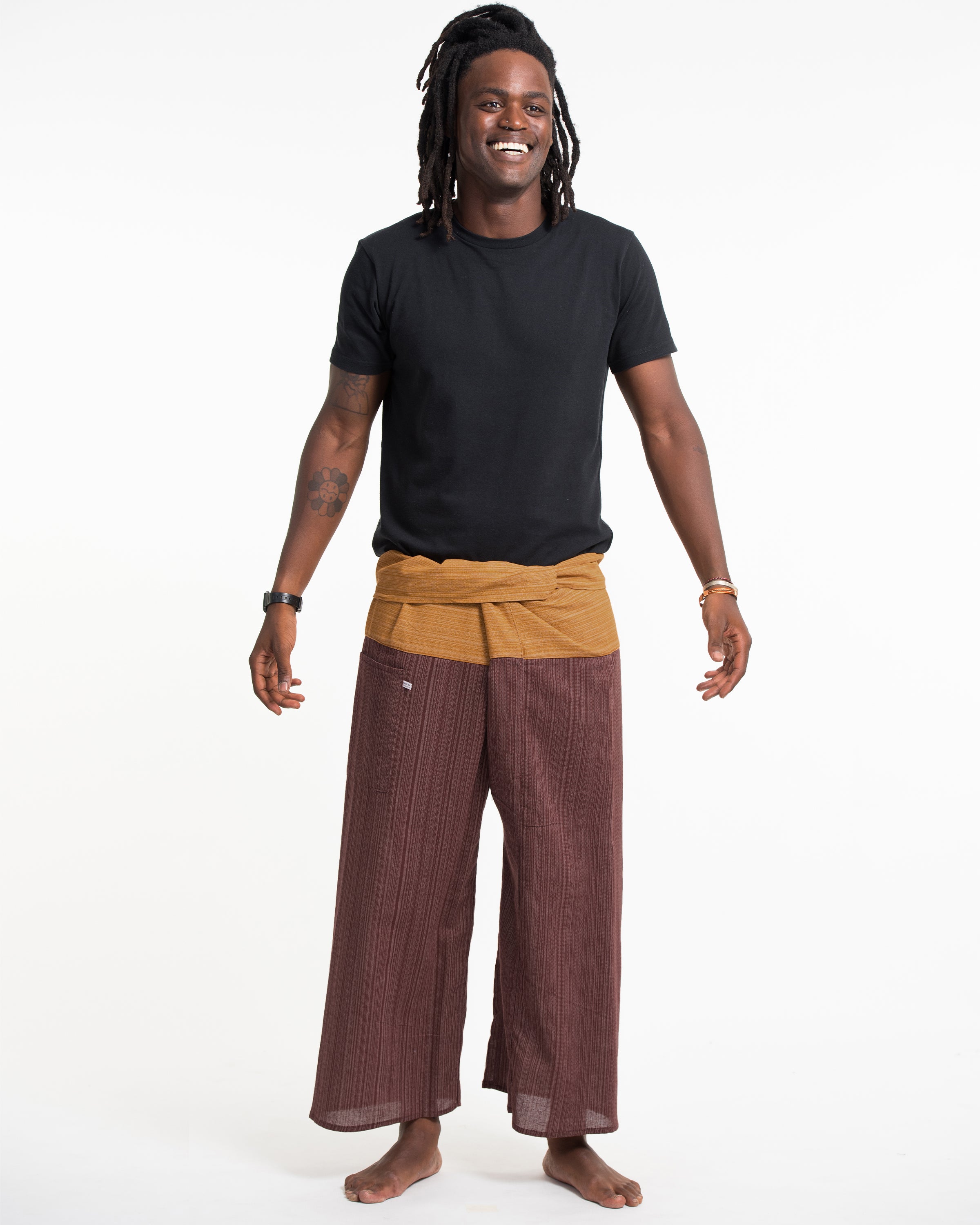Unisex 2-Tone Pinstripes Thai Fisherman Pants in Brown