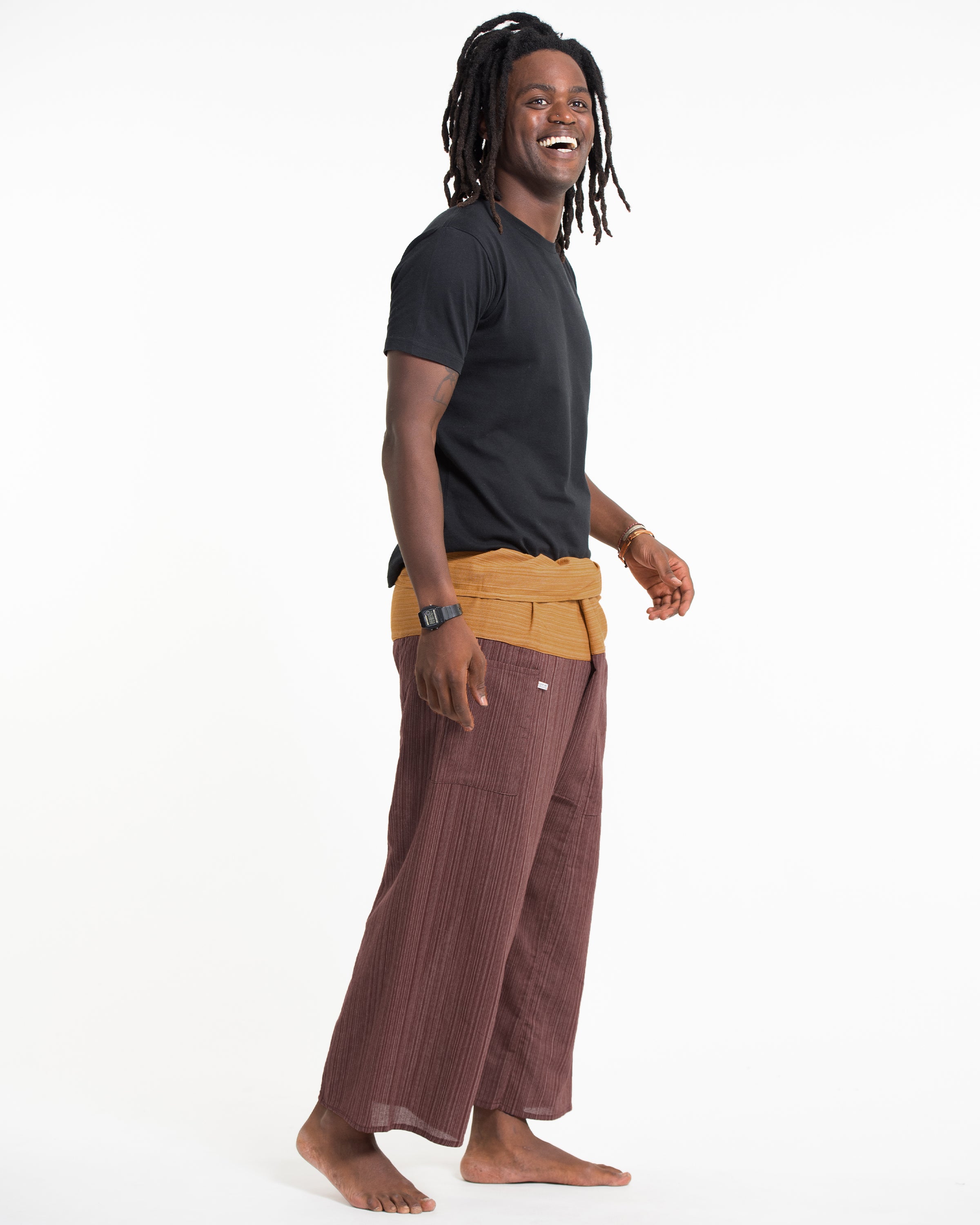 Unisex 2-Tone Pinstripes Thai Fisherman Pants in Brown