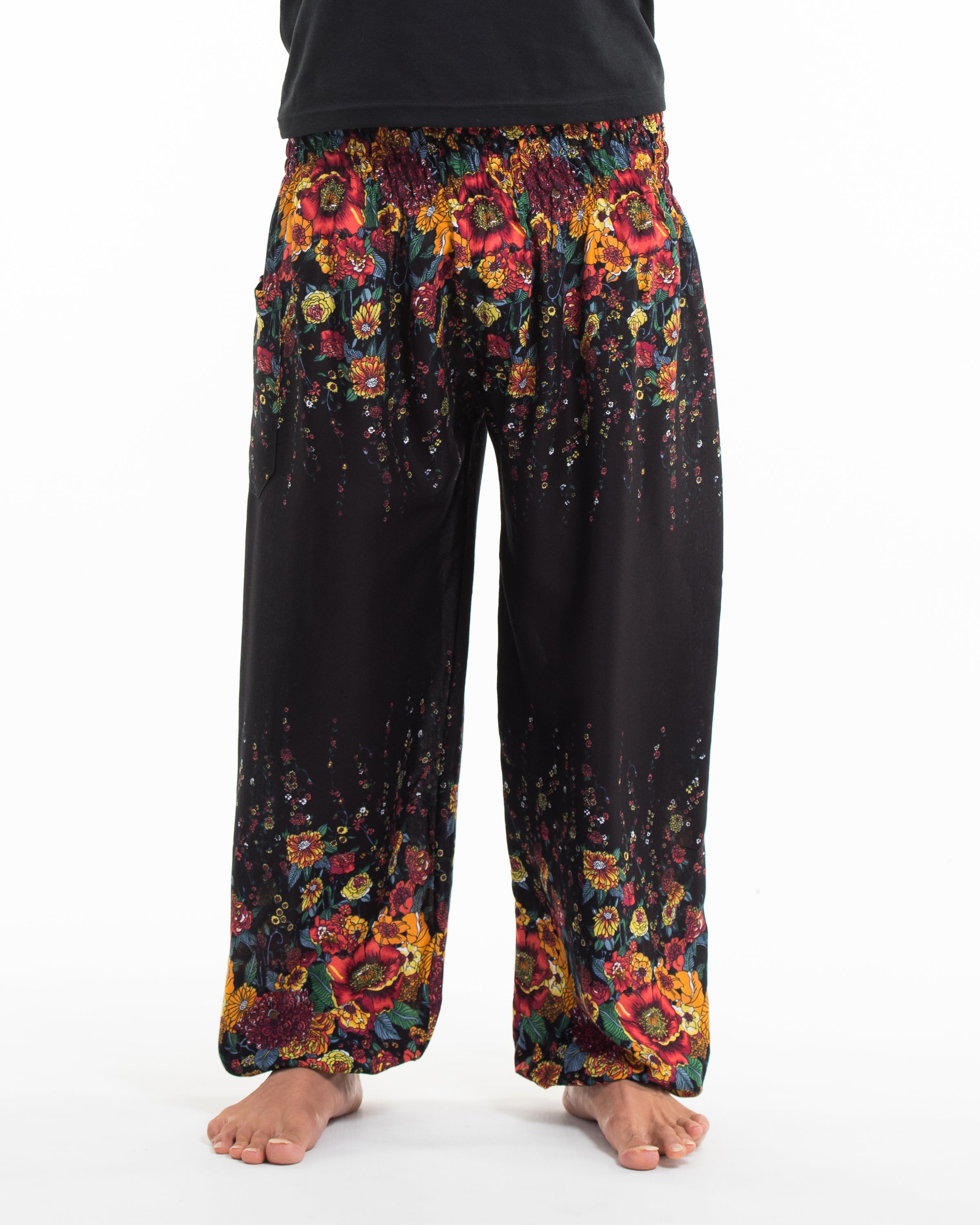Floral Men's Harem Pants in Black