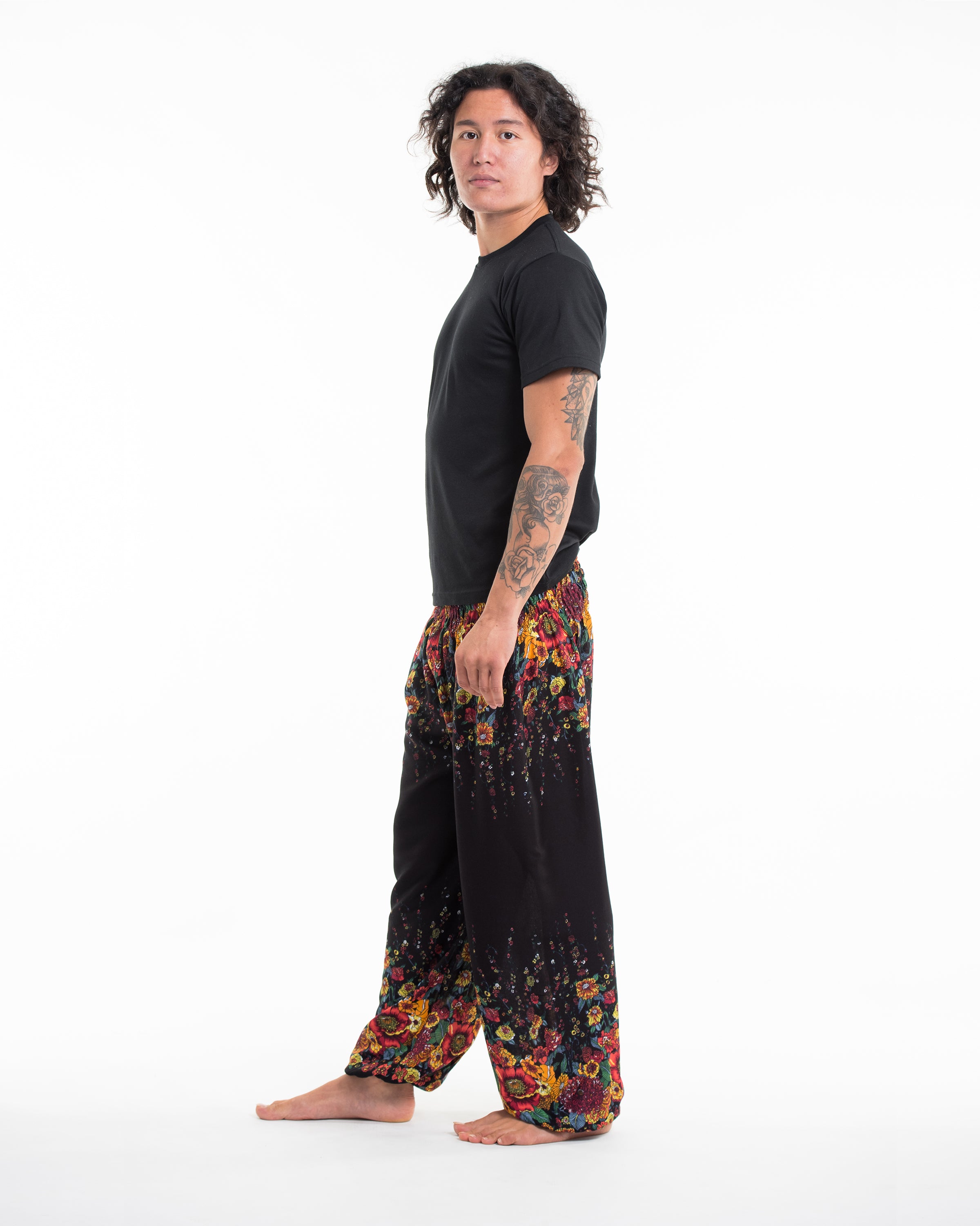 Floral Men's Harem Pants in Black