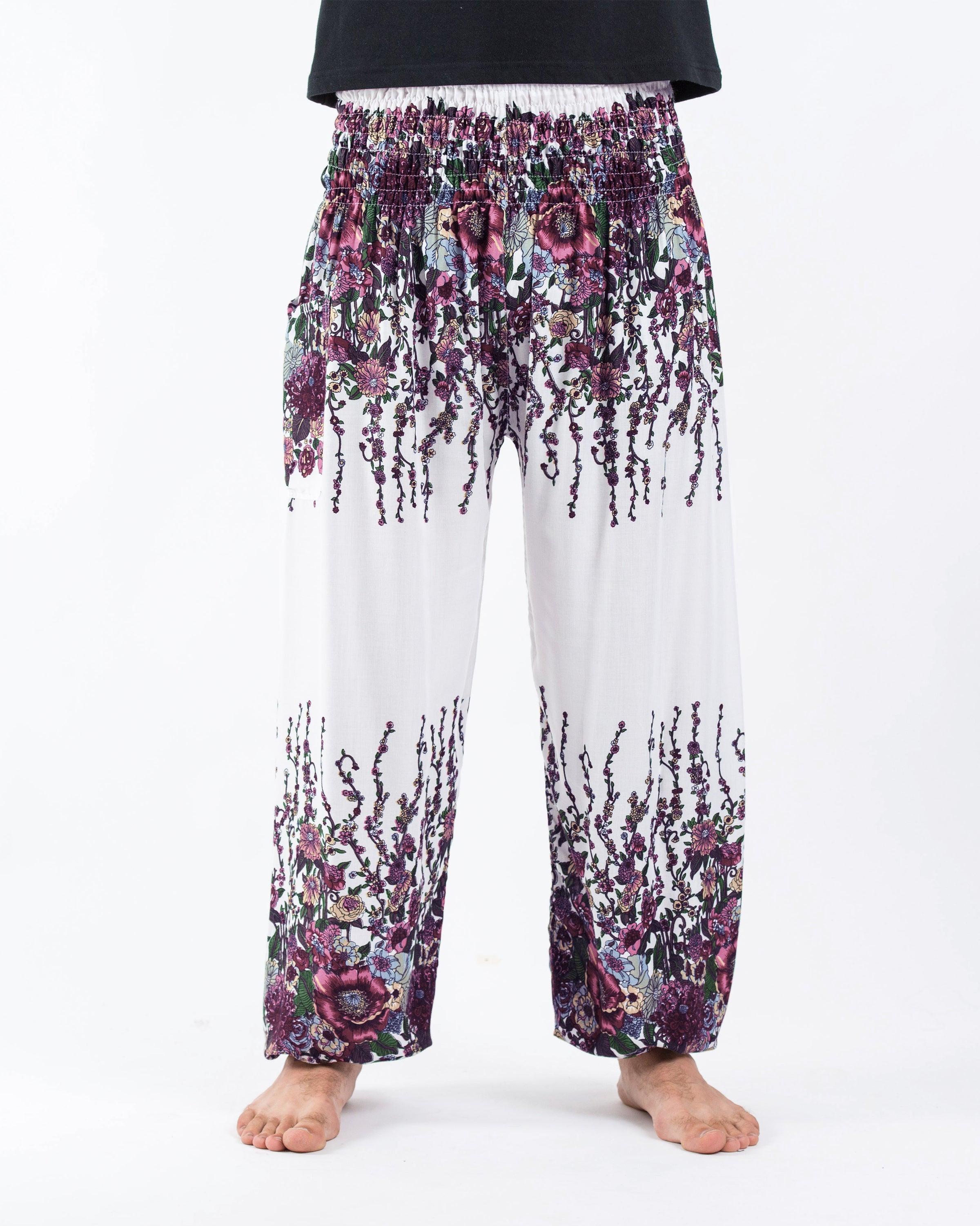Floral Men's Harem Pants in White