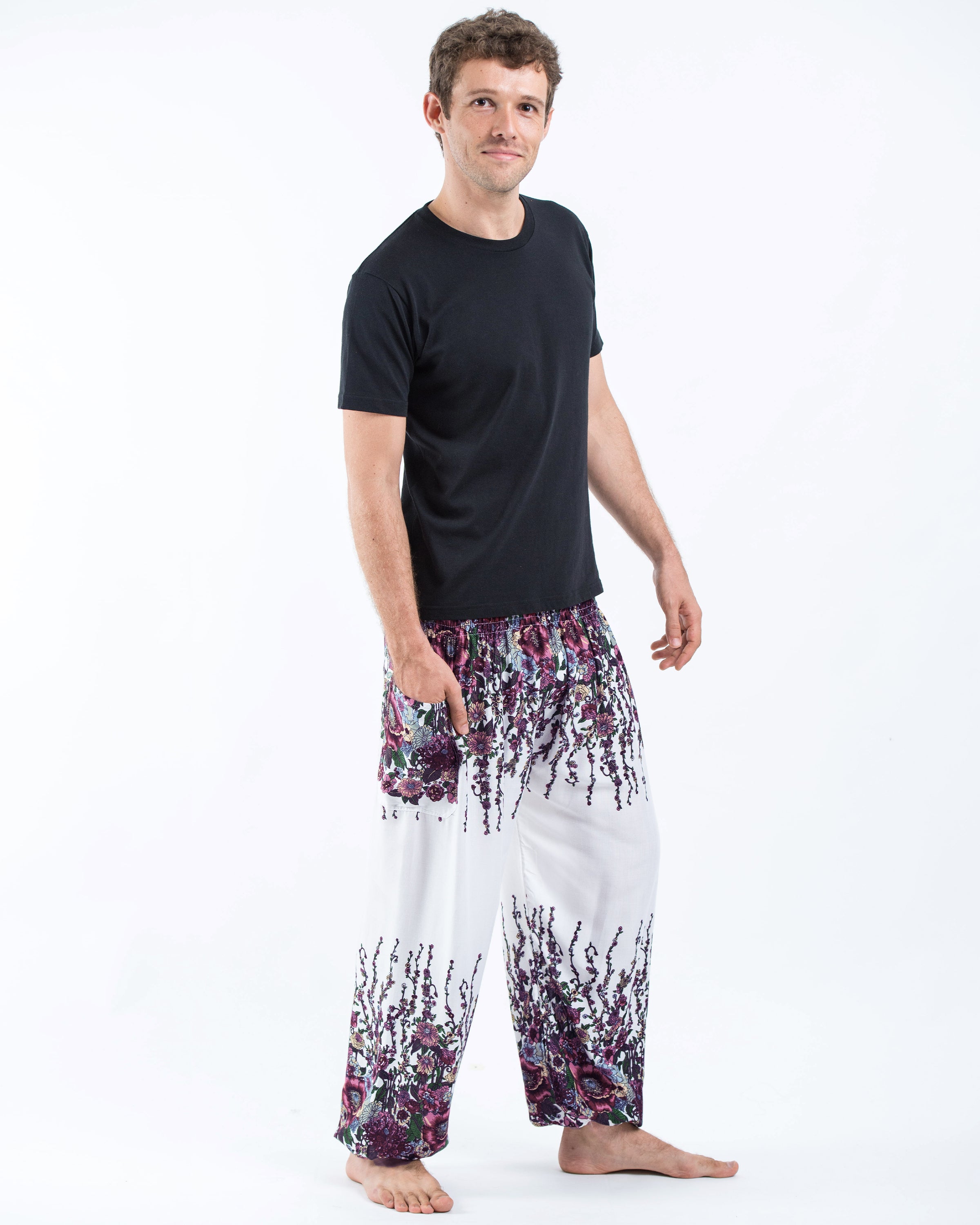Floral Men's Harem Pants in White