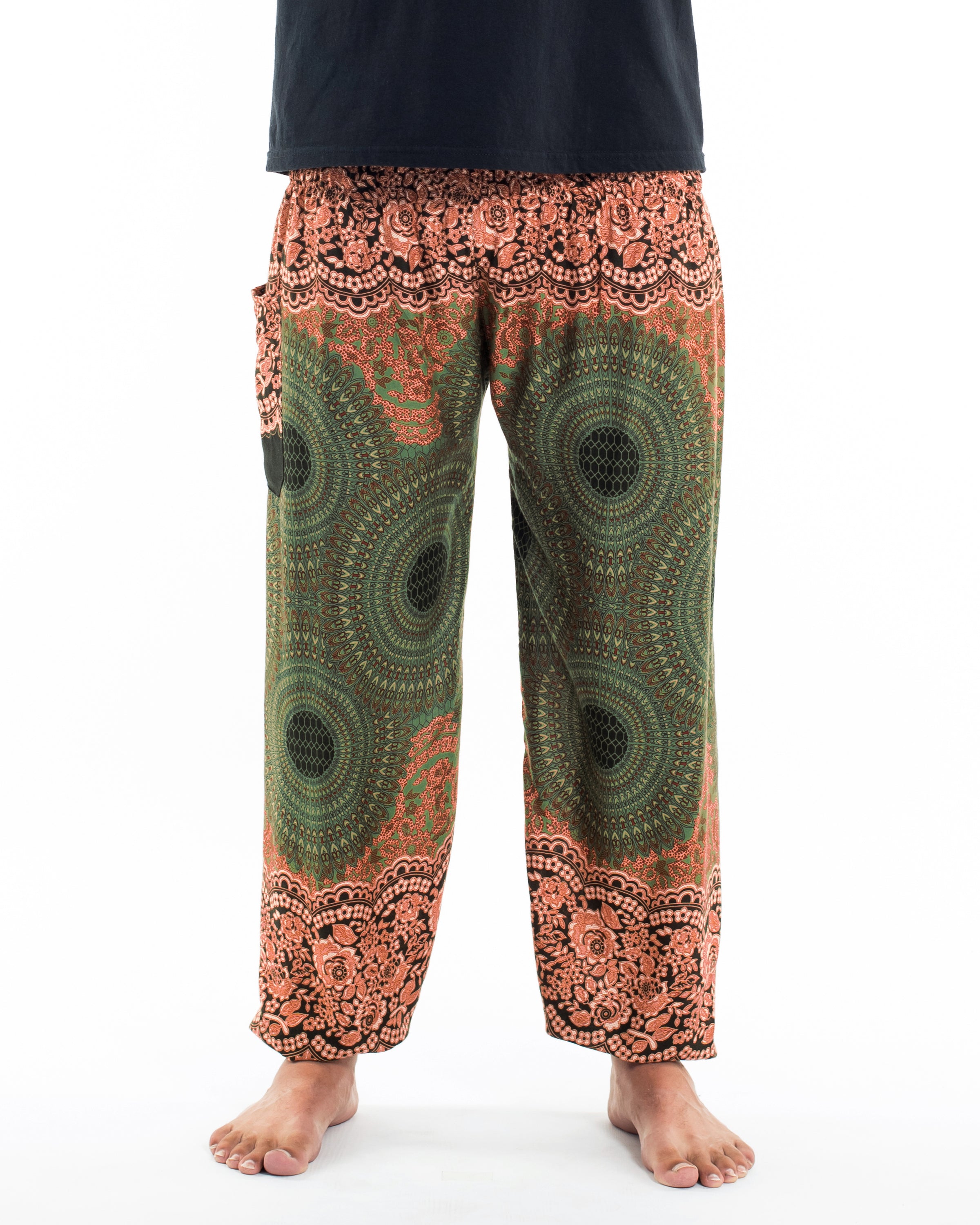 Geometric Mandalas Men's Harem Pants in Olive