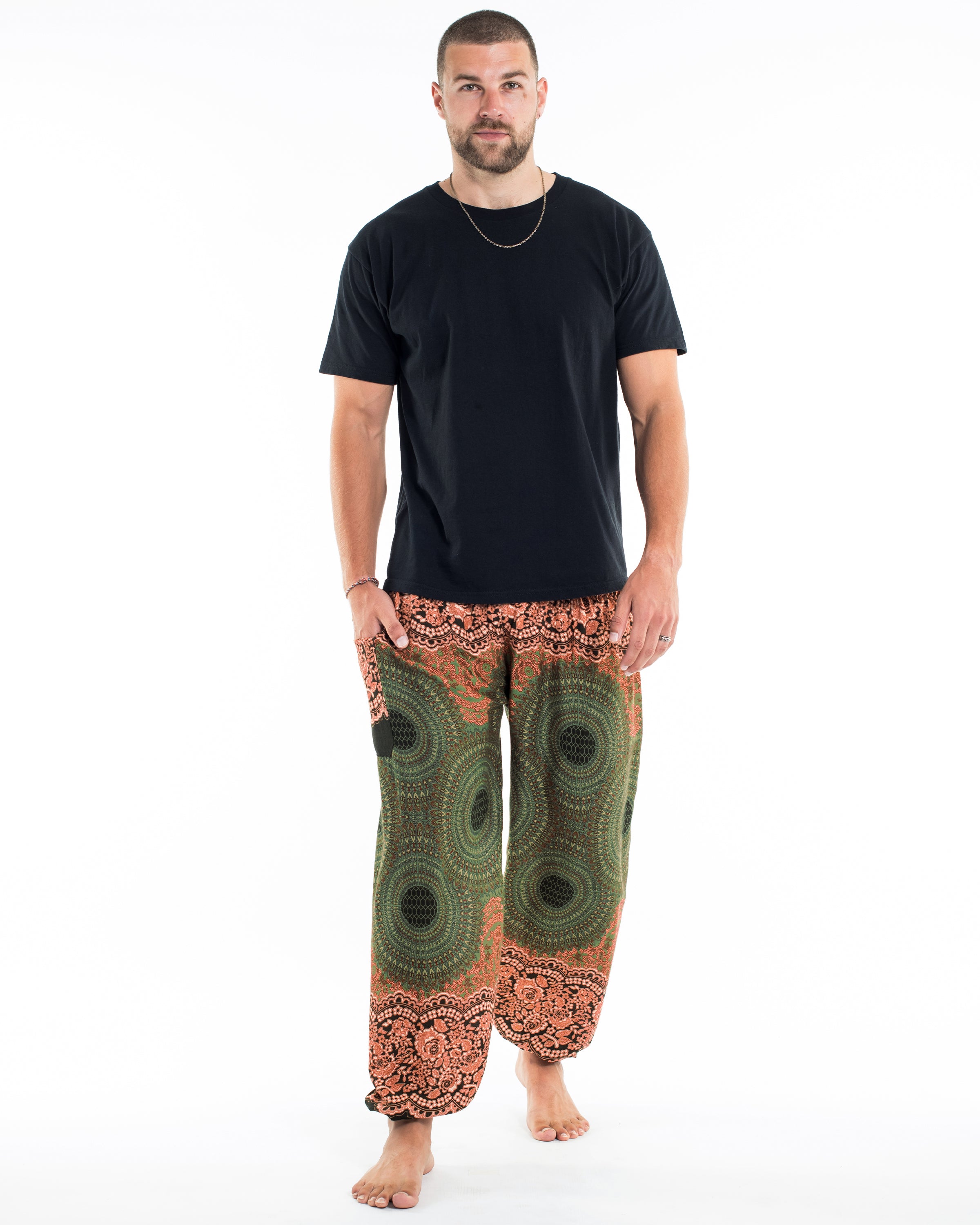 Geometric Mandalas Men's Harem Pants in Olive