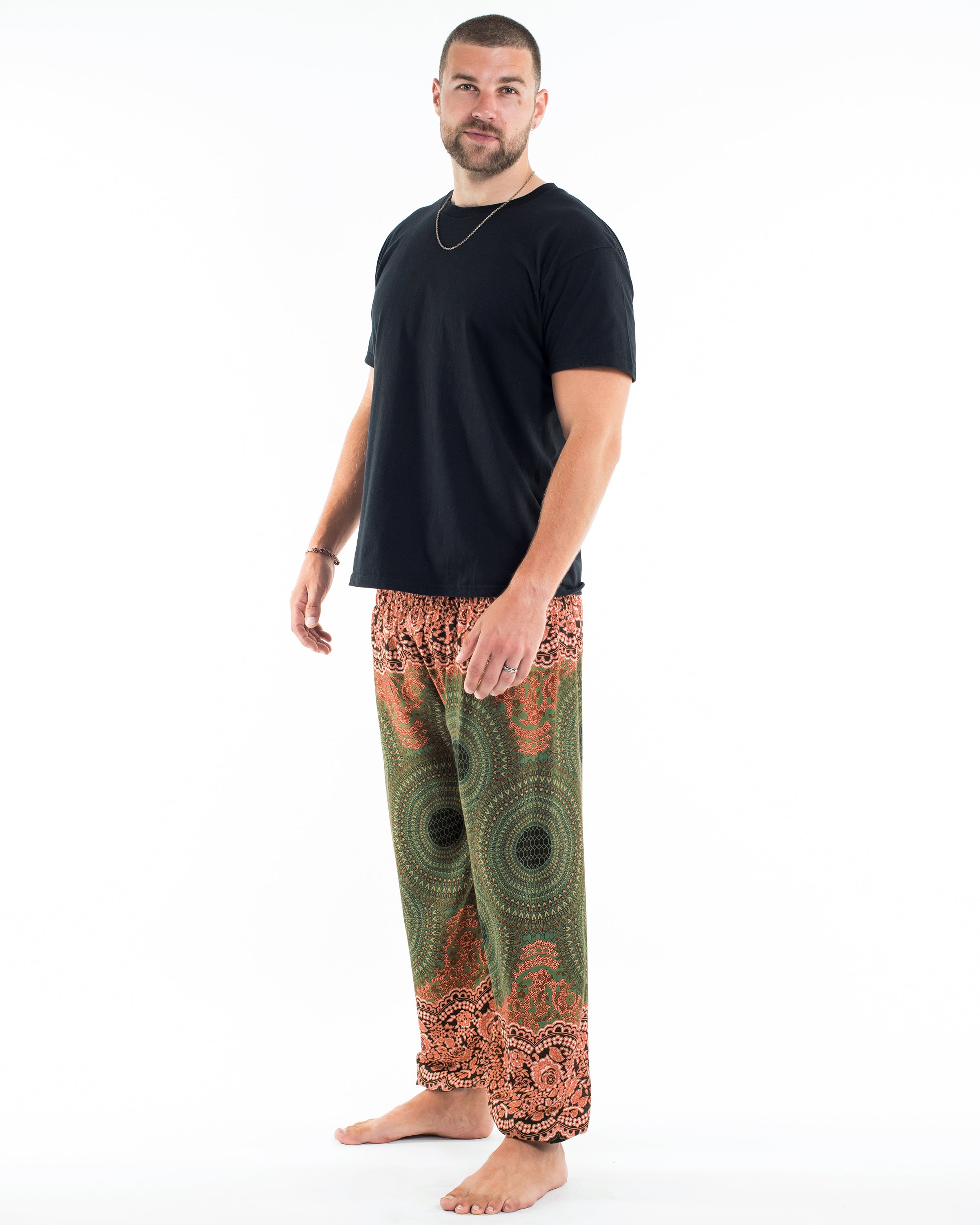 Geometric Mandalas Men's Harem Pants in Olive