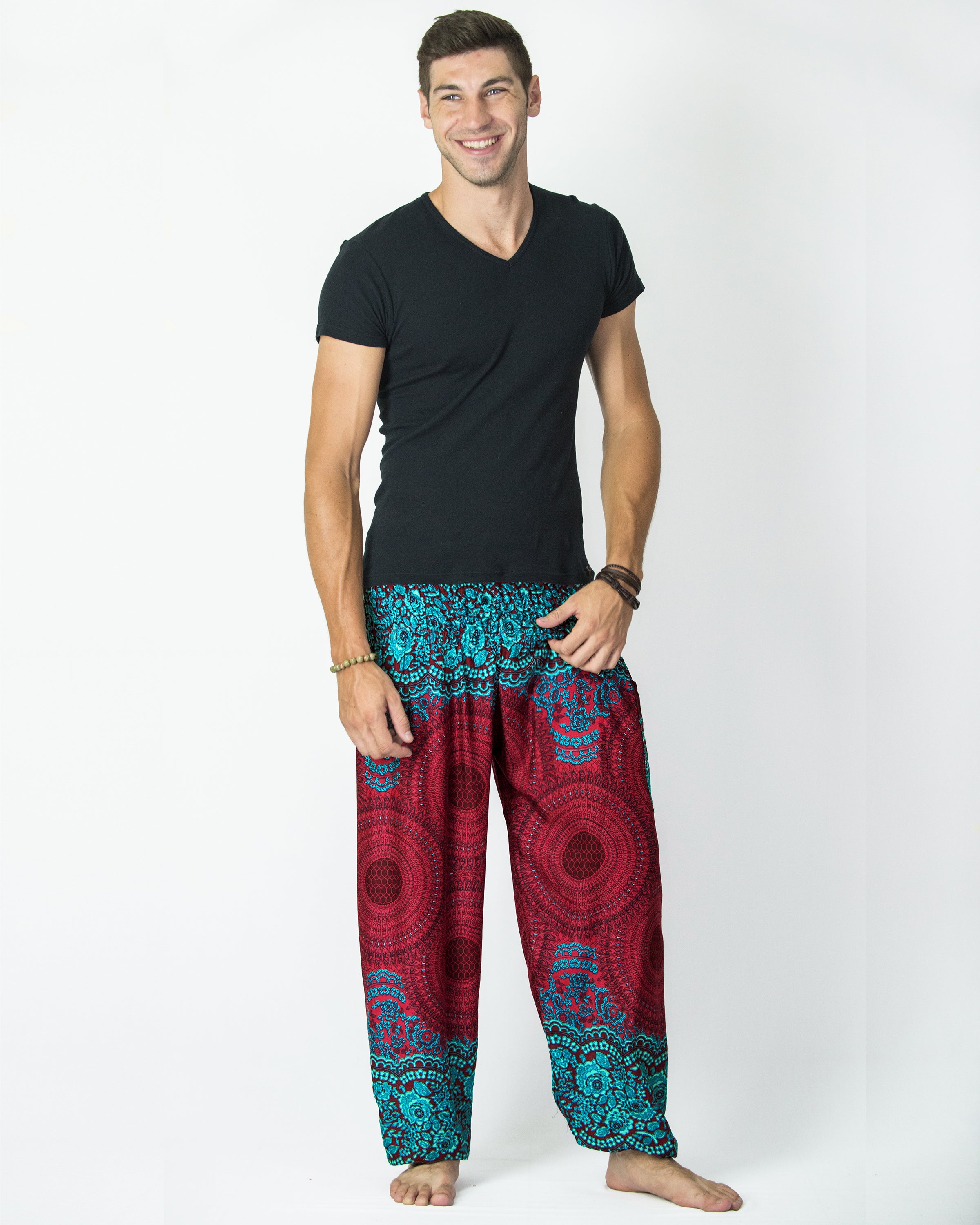 Geometric Mandalas Men's Harem Pants in Red