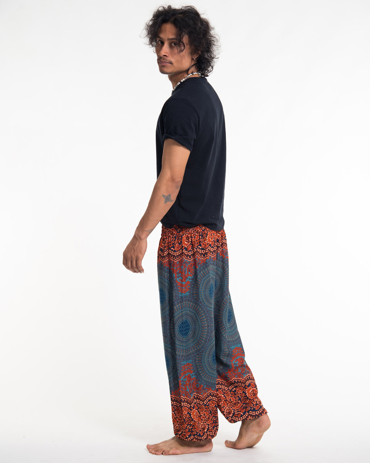 Geometric Mandalas Men's Harem Pants in Turquoise