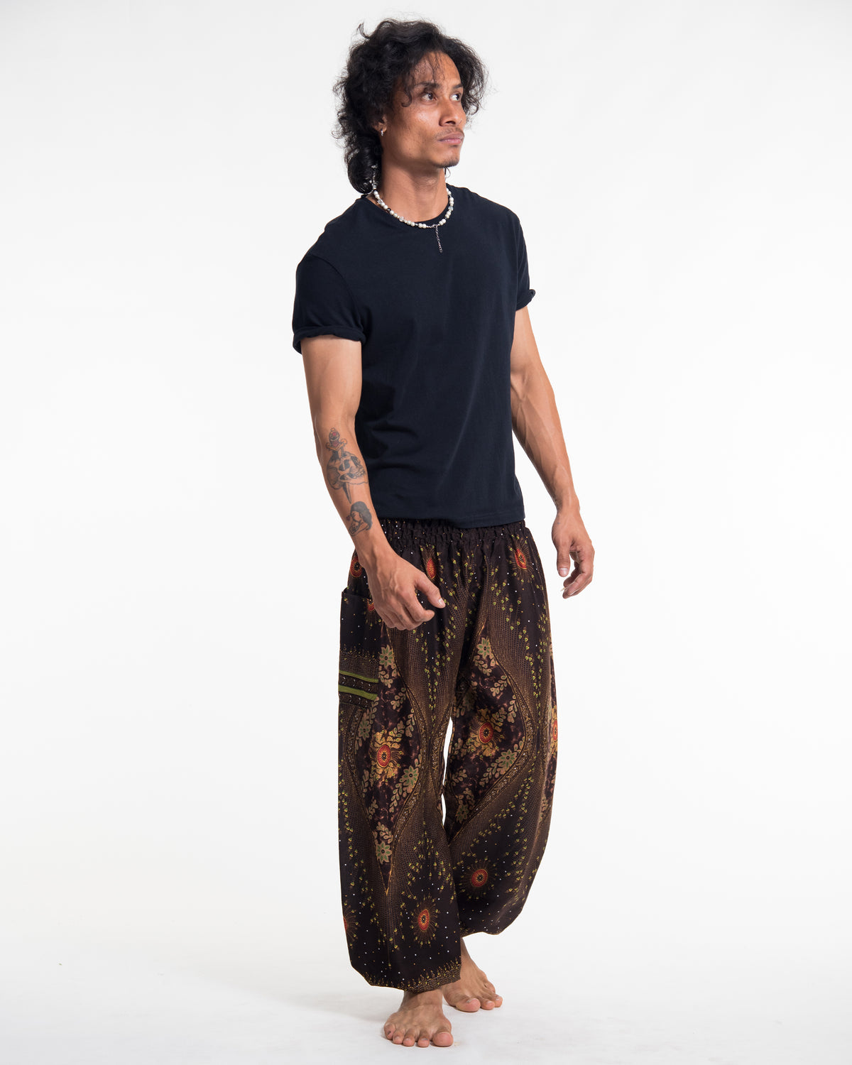 Peacock Eye Men's Harem Pants in Brown