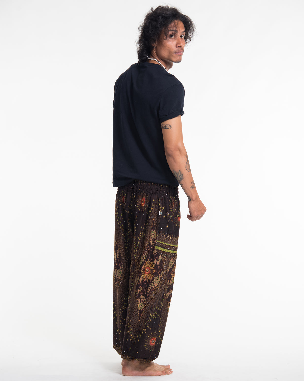 Peacock Eye Men's Harem Pants in Brown