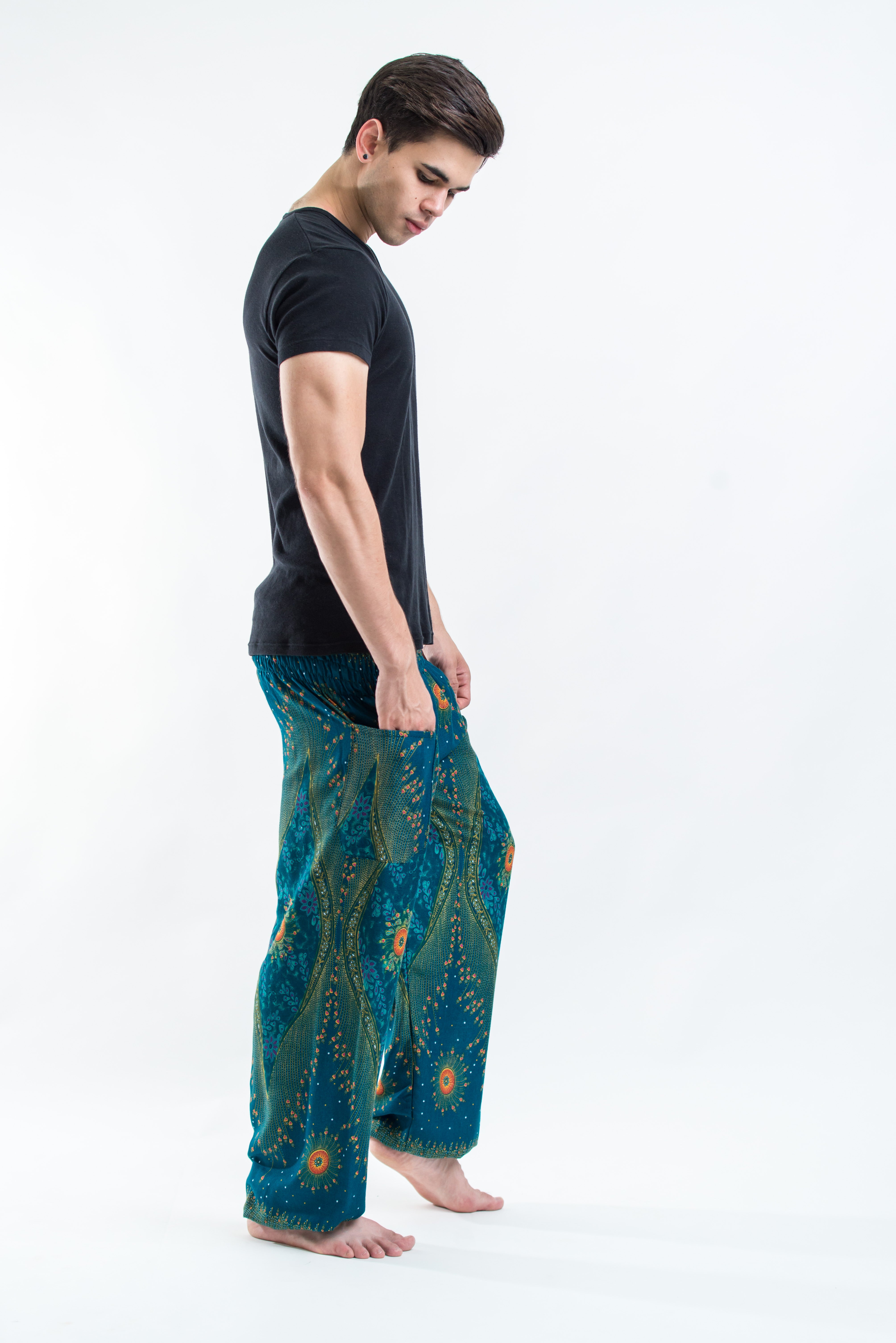 Peacock Eye Men's Harem Pants in Turquoise
