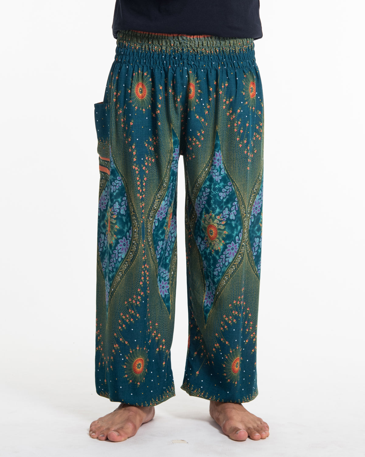 Peacock Eye Men's Harem Pants in Turquoise