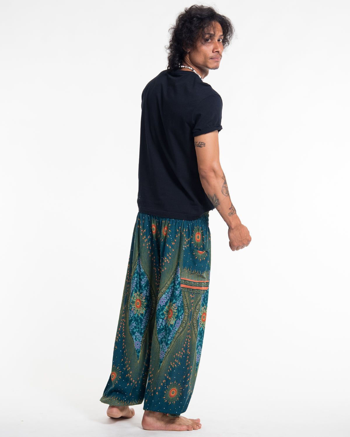 Peacock Eye Men's Harem Pants in Turquoise
