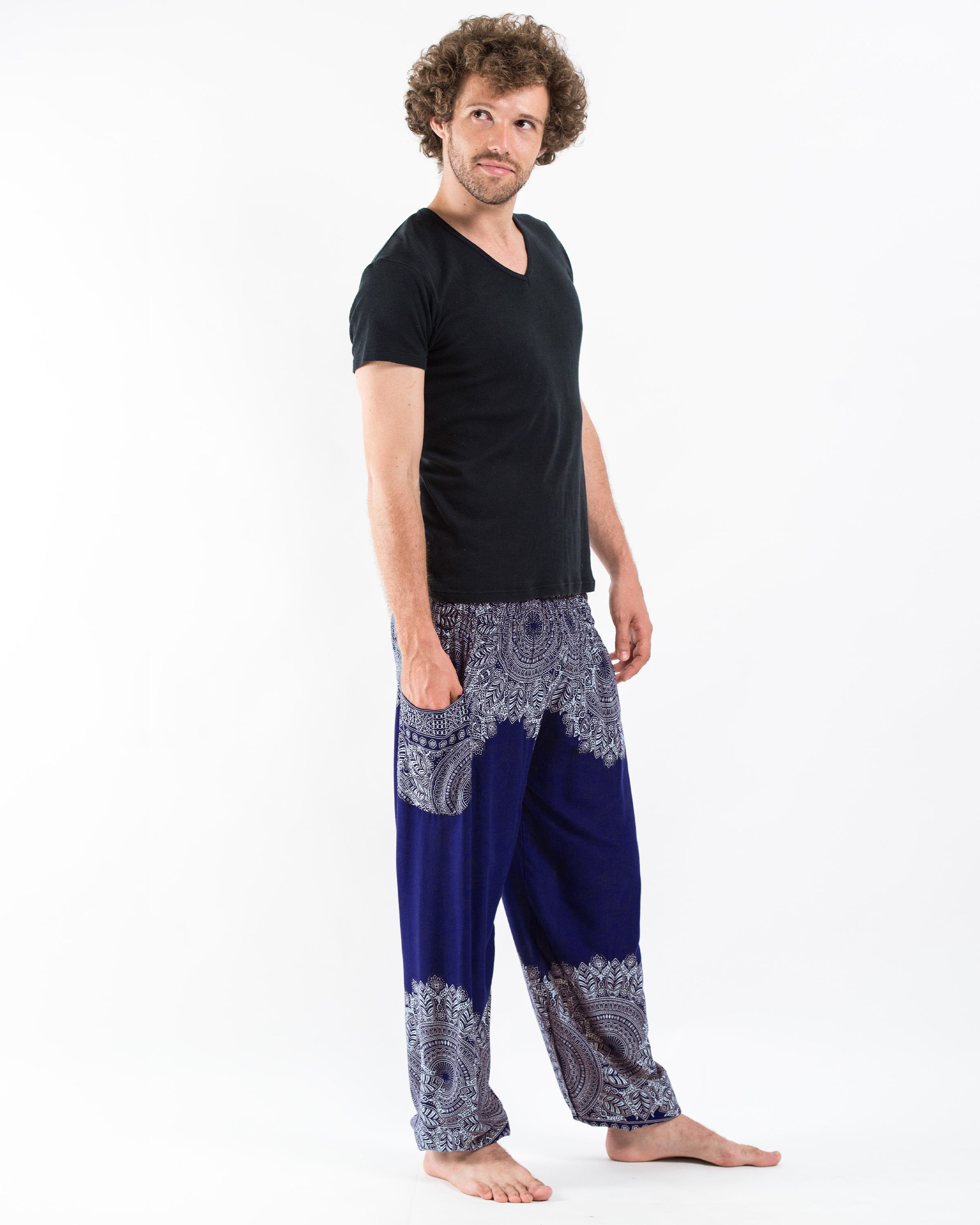 Floral Mandalas Men's Harem Pants in Blue