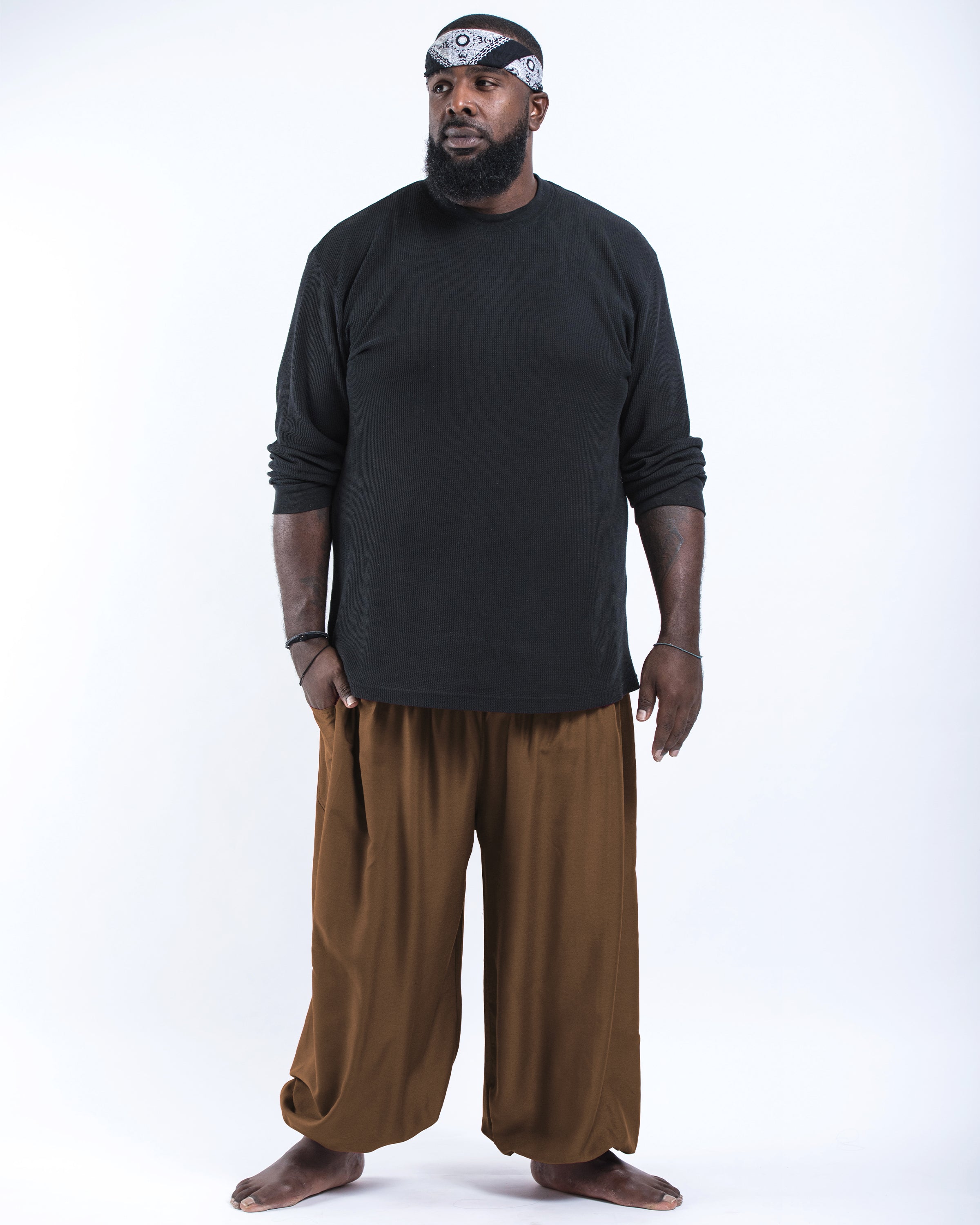 Plus Size Solid Color Men's Harem Pants in Brown