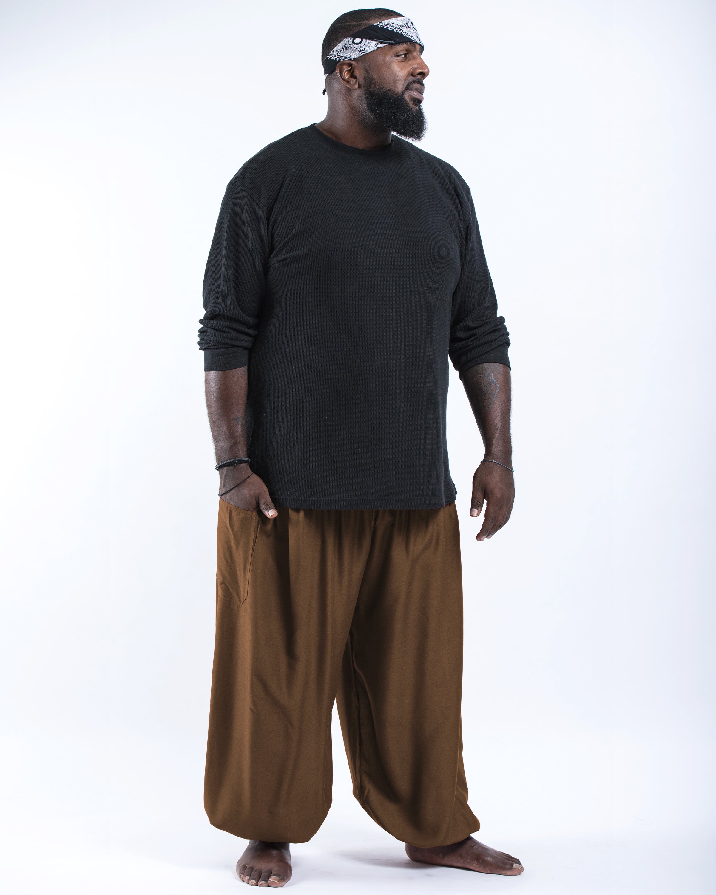 Plus Size Solid Color Men's Harem Pants in Brown
