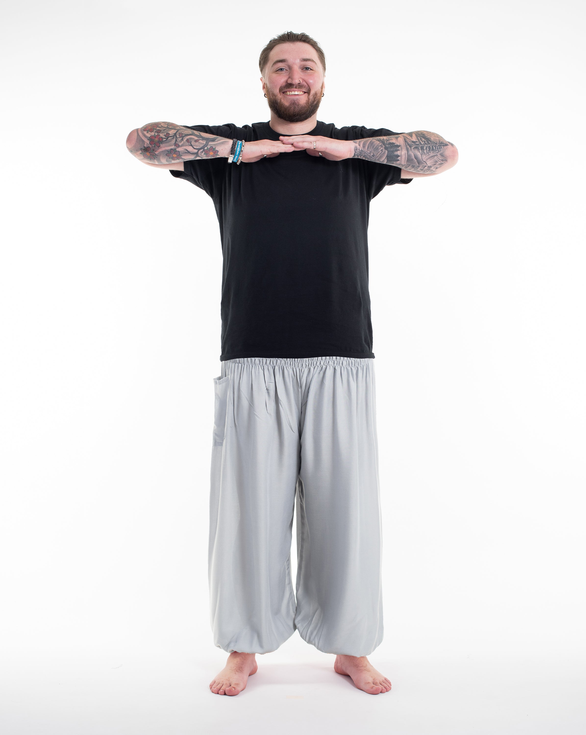 Plus Size Solid Color Men's Harem Pants in Light Gray