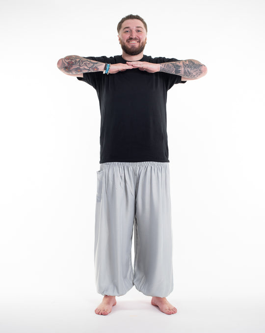 Plus Size Solid Color Men's Harem Pants in Light Gray
