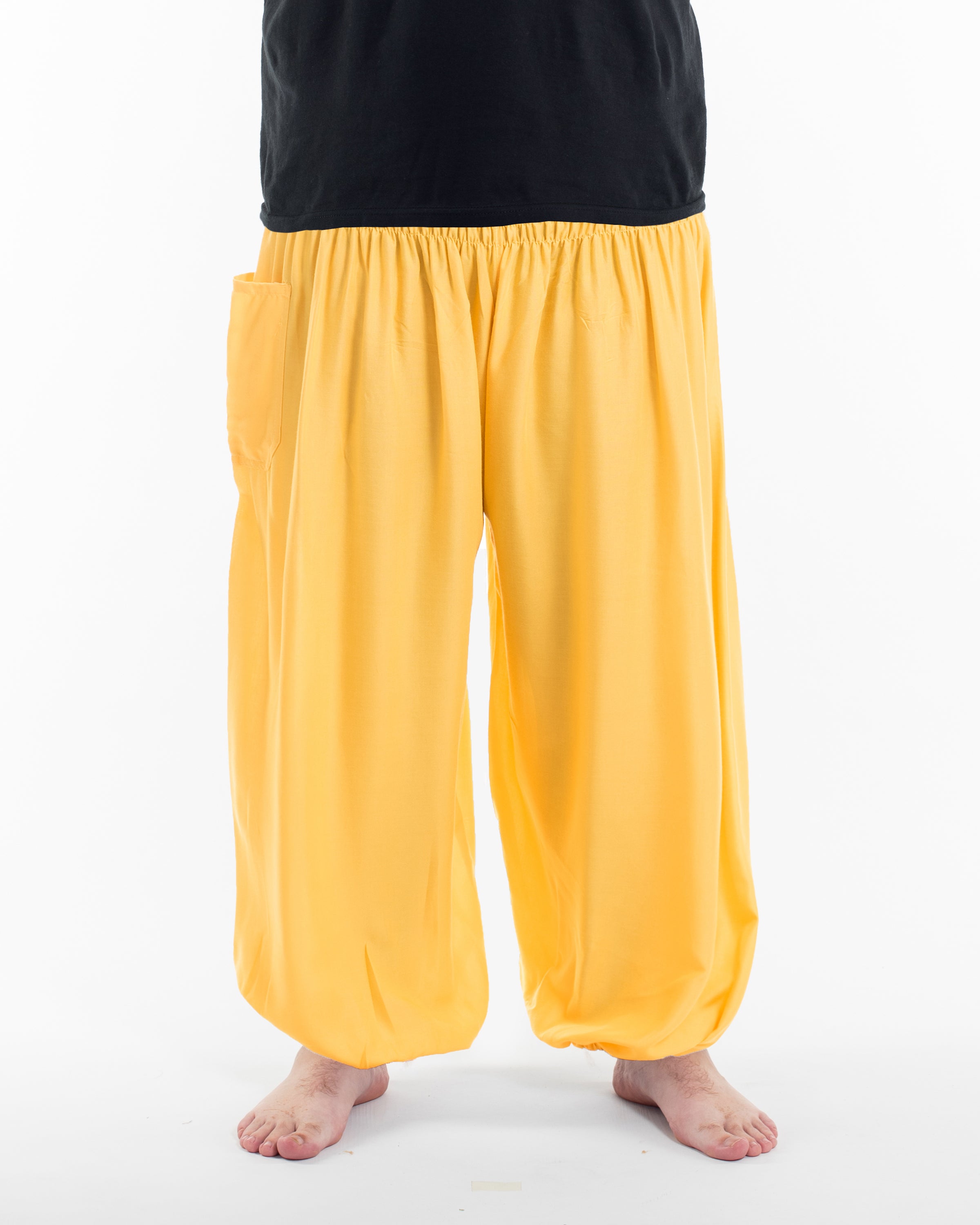 Plus Size Solid Color Men's Harem Pants in Light Yellow