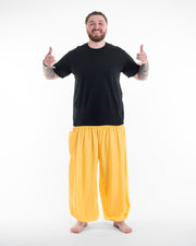 Plus Size Solid Color Men's Harem Pants in Light Yellow