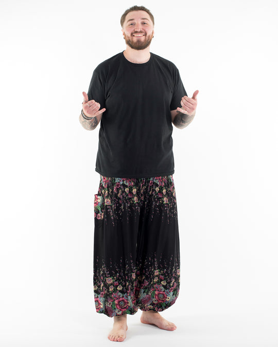 Plus Size Floral Men's Harem Pants in Black