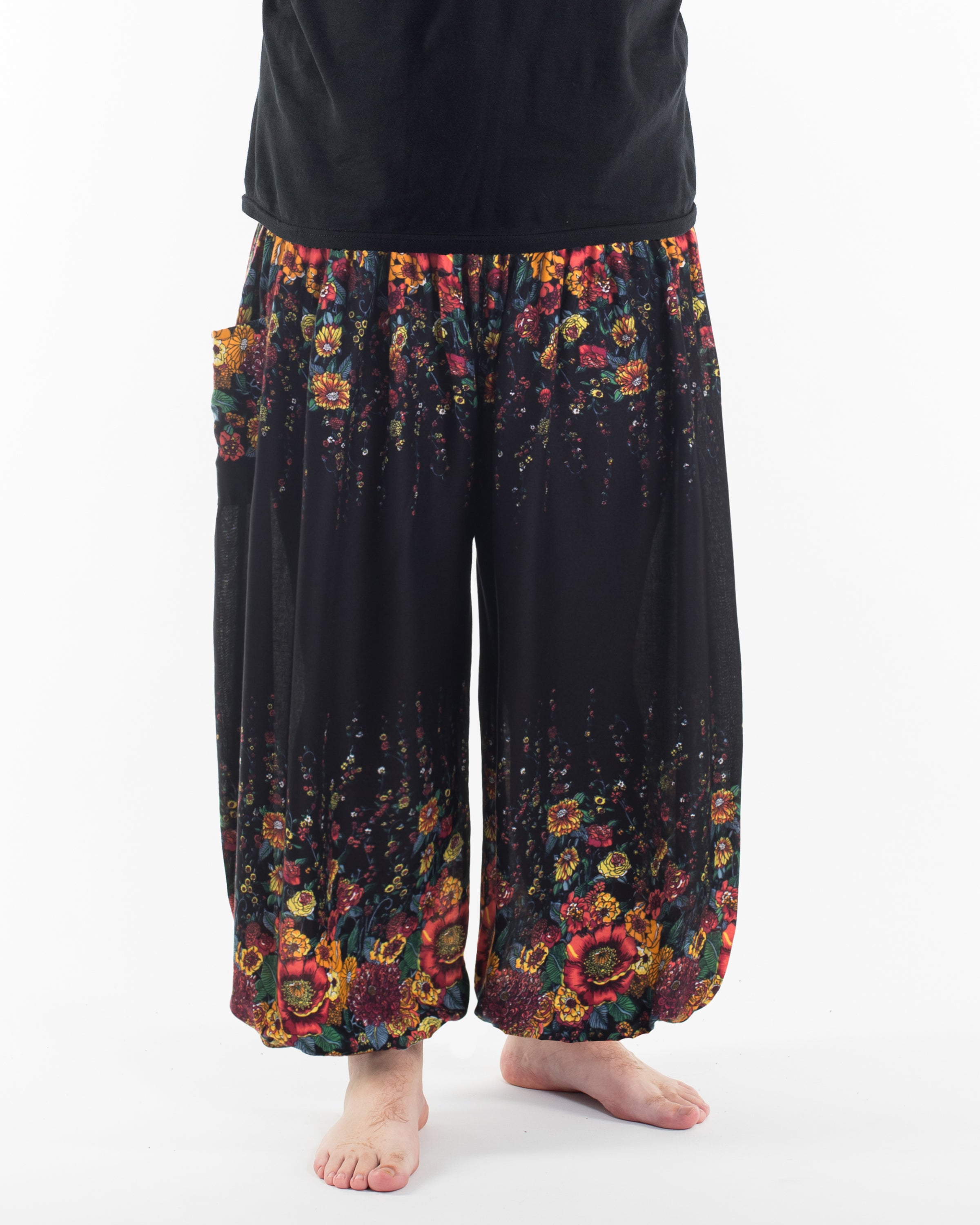 Plus Size Floral Men's Harem Pants in Black