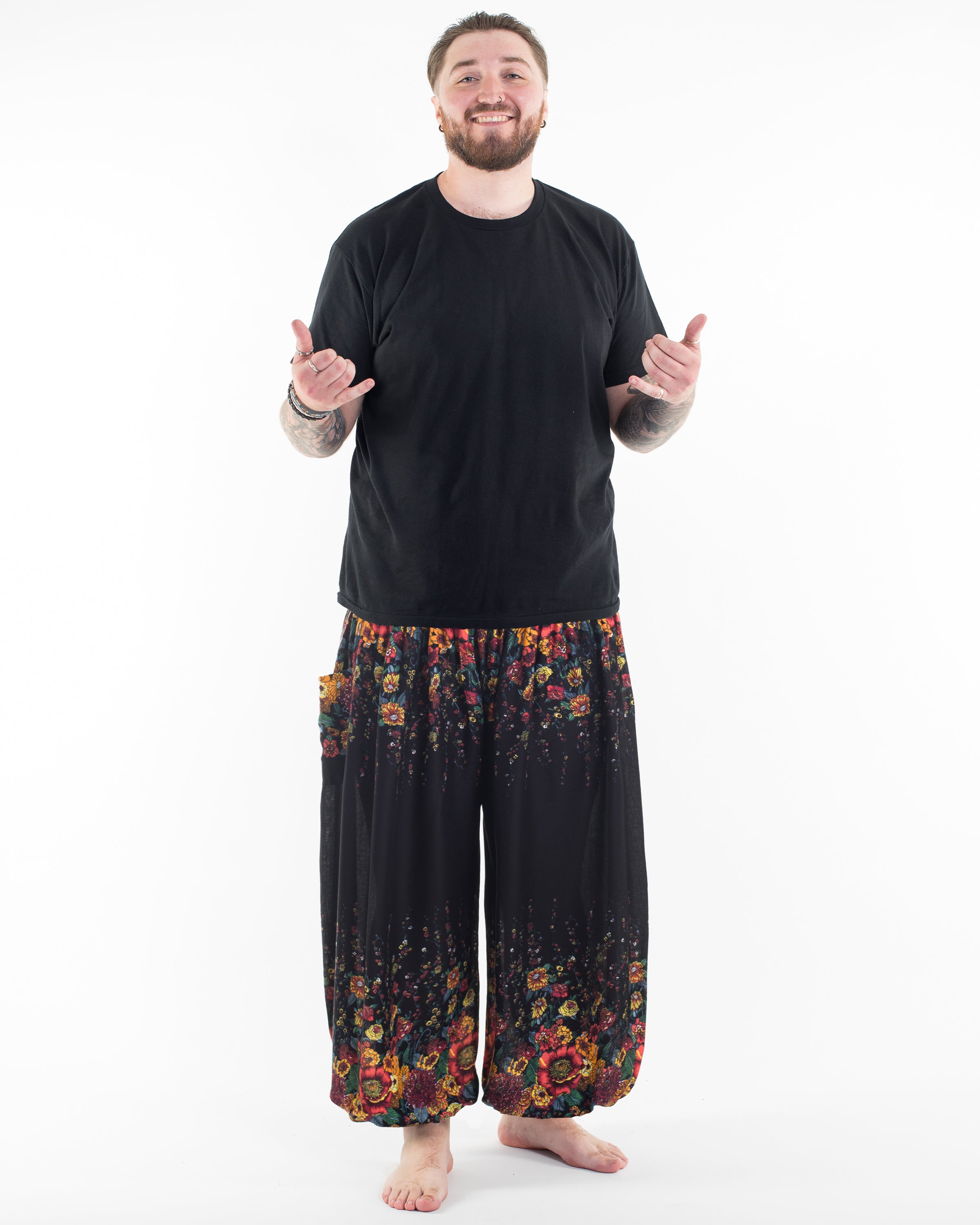 Plus Size Floral Men's Harem Pants in Black