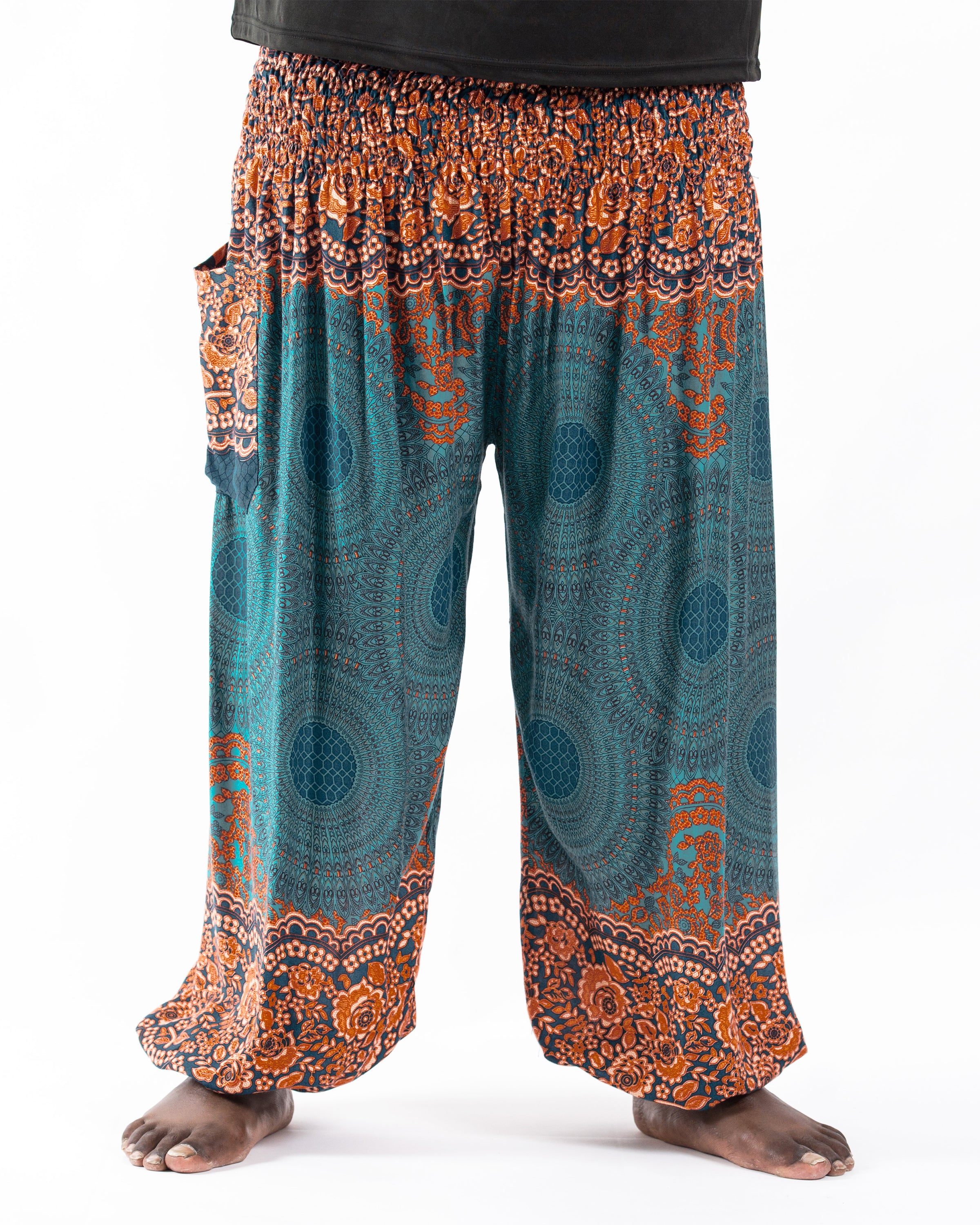 Plus Size Geometric Mandalas Men's Harem Pants in Turquoise