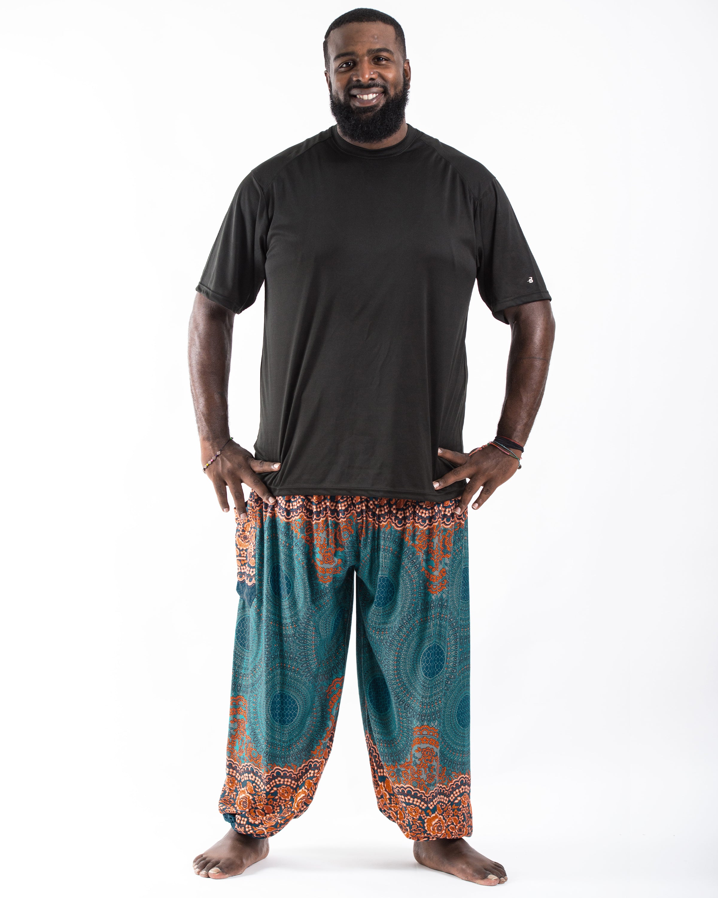 Plus Size Geometric Mandalas Men's Harem Pants in Turquoise