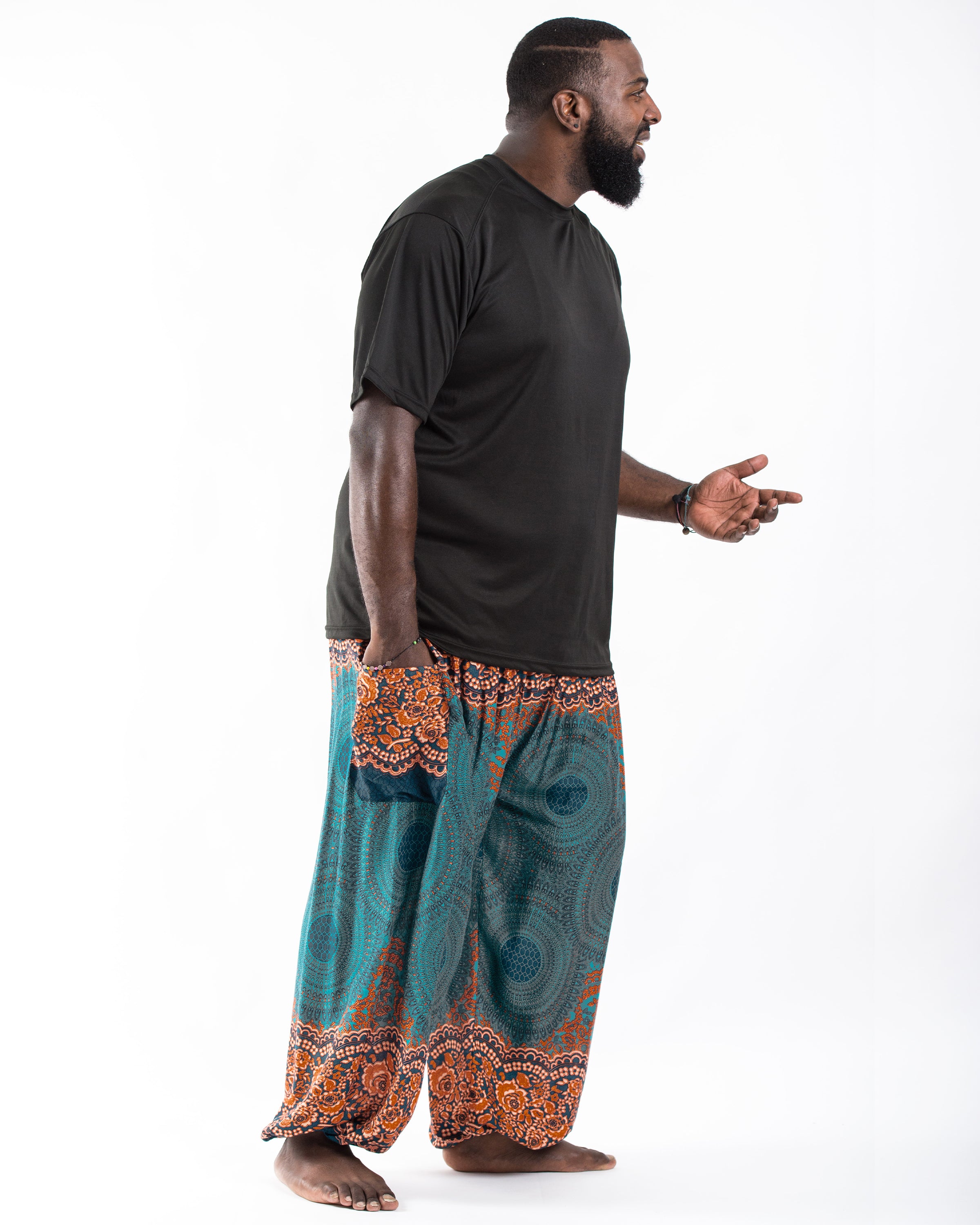 Plus Size Geometric Mandalas Men's Harem Pants in Turquoise