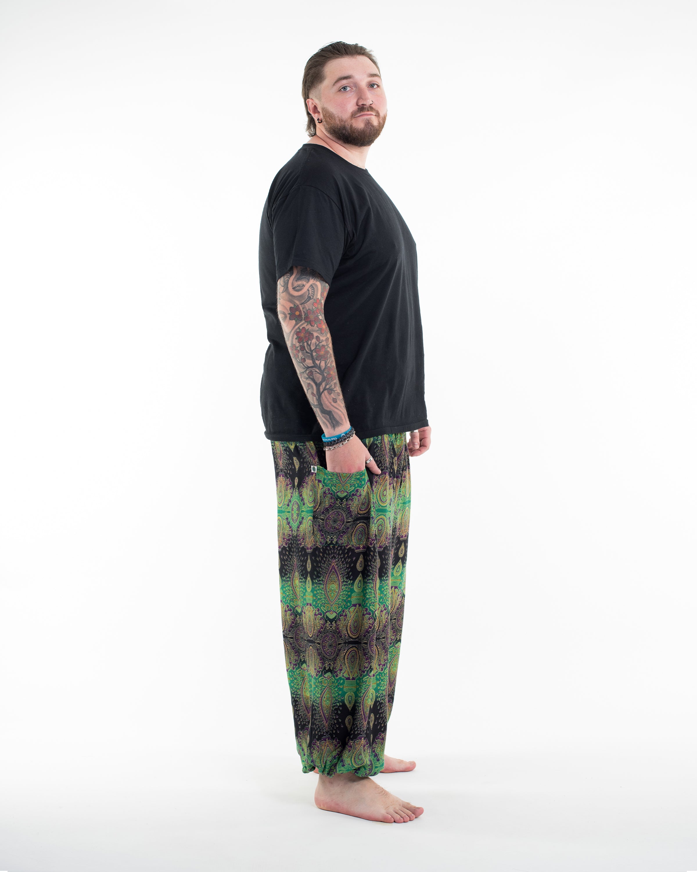 Plus Size Paisley Men's Harem Pants in Green