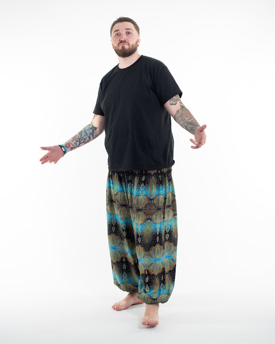 Plus Size Paisley Men's Harem Pants in Turquoise