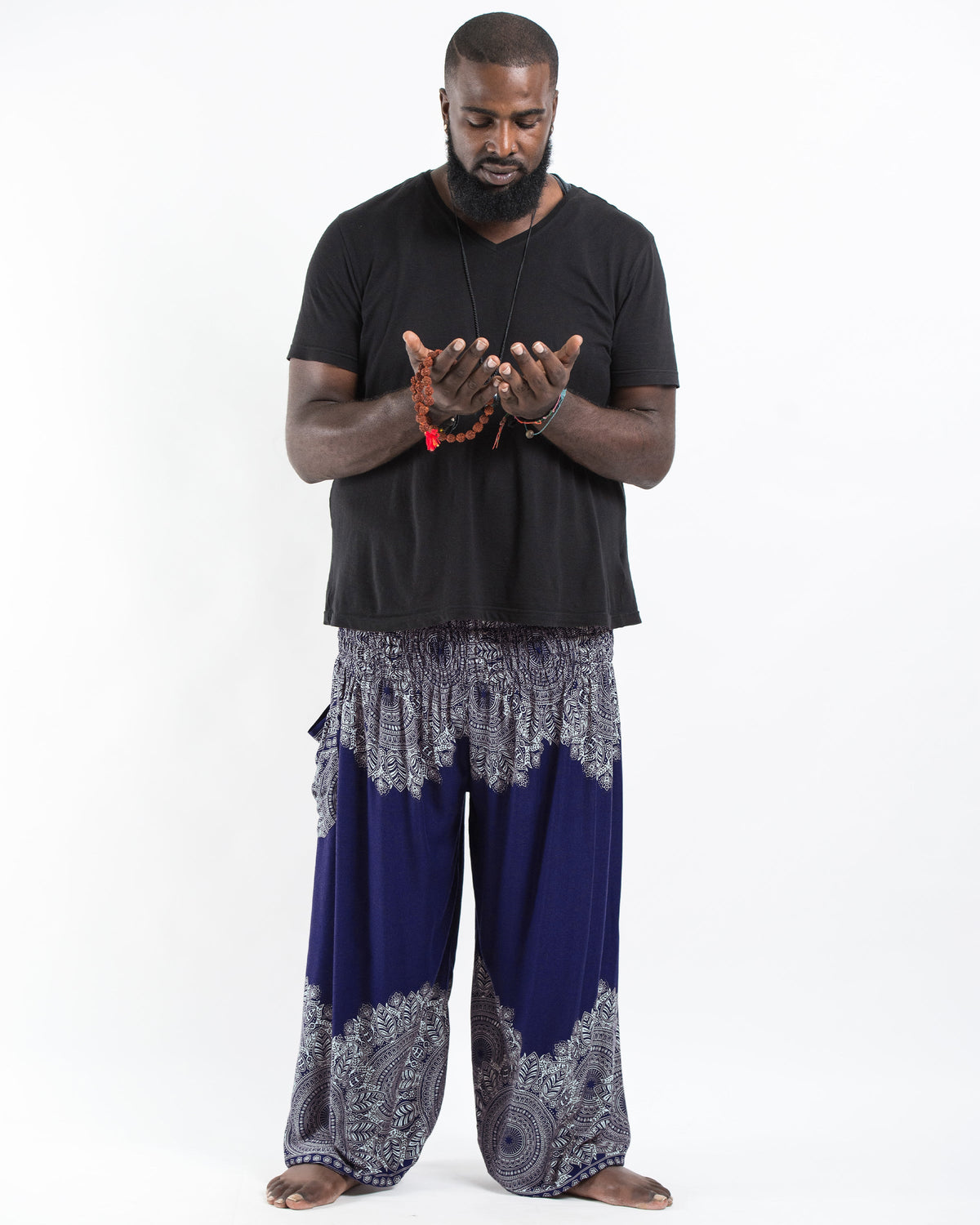 Plus Size Floral Mandalas Men's Harem Pants in Blue