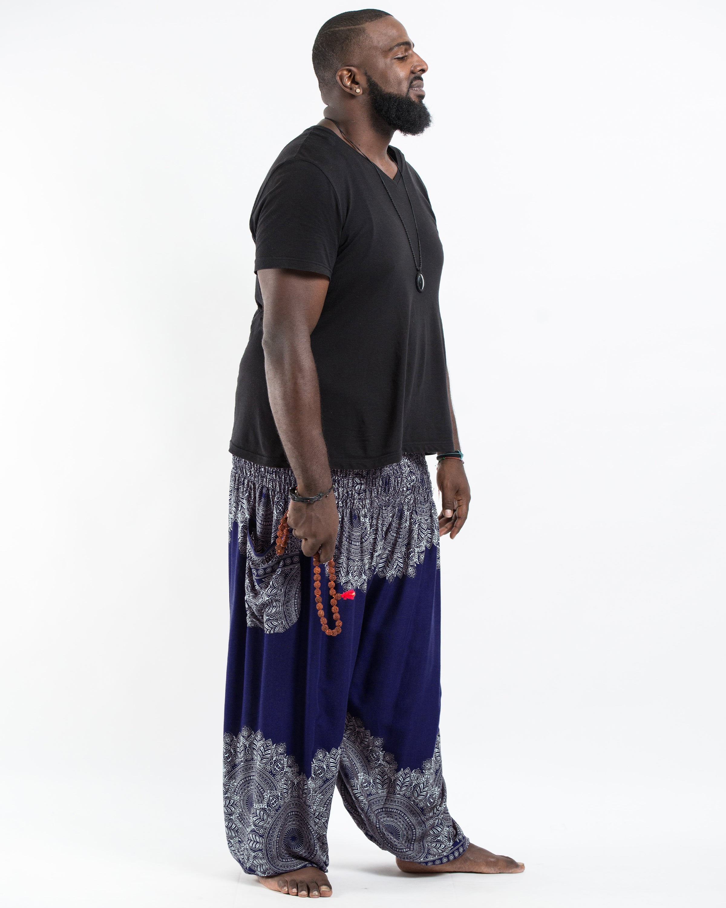 Plus Size Floral Mandalas Men's Harem Pants in Blue