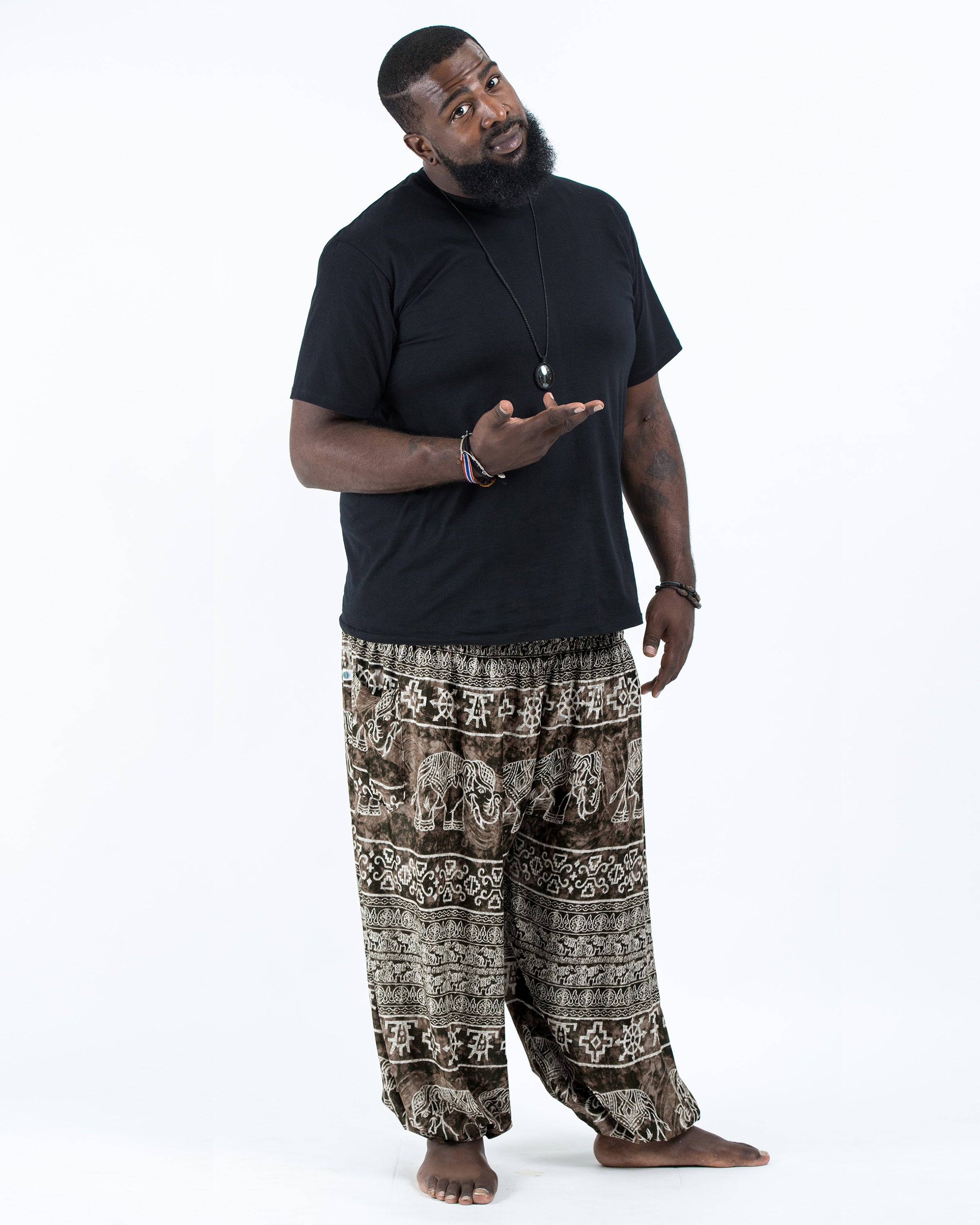 Plus Size Marble Elephant Men's Elephant Pants in Olive Brown