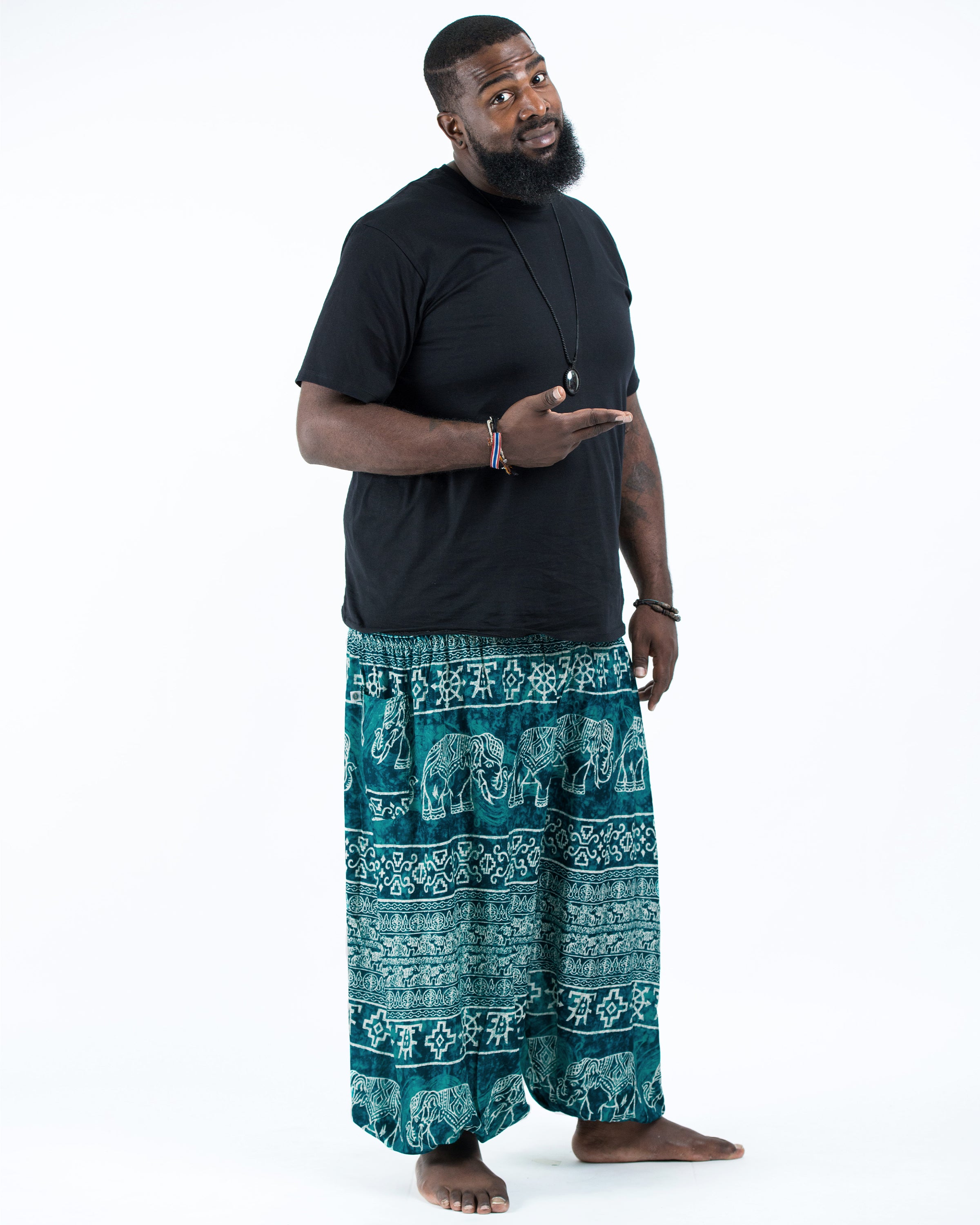 Plus Size Marble Elephant Men's Elephant Pants in Turquoise
