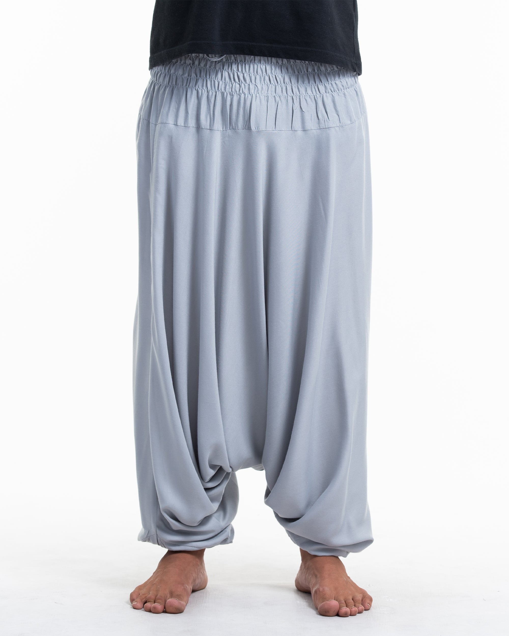 Solid Color Drop Crotch Men's Harem Pants in Light Gray