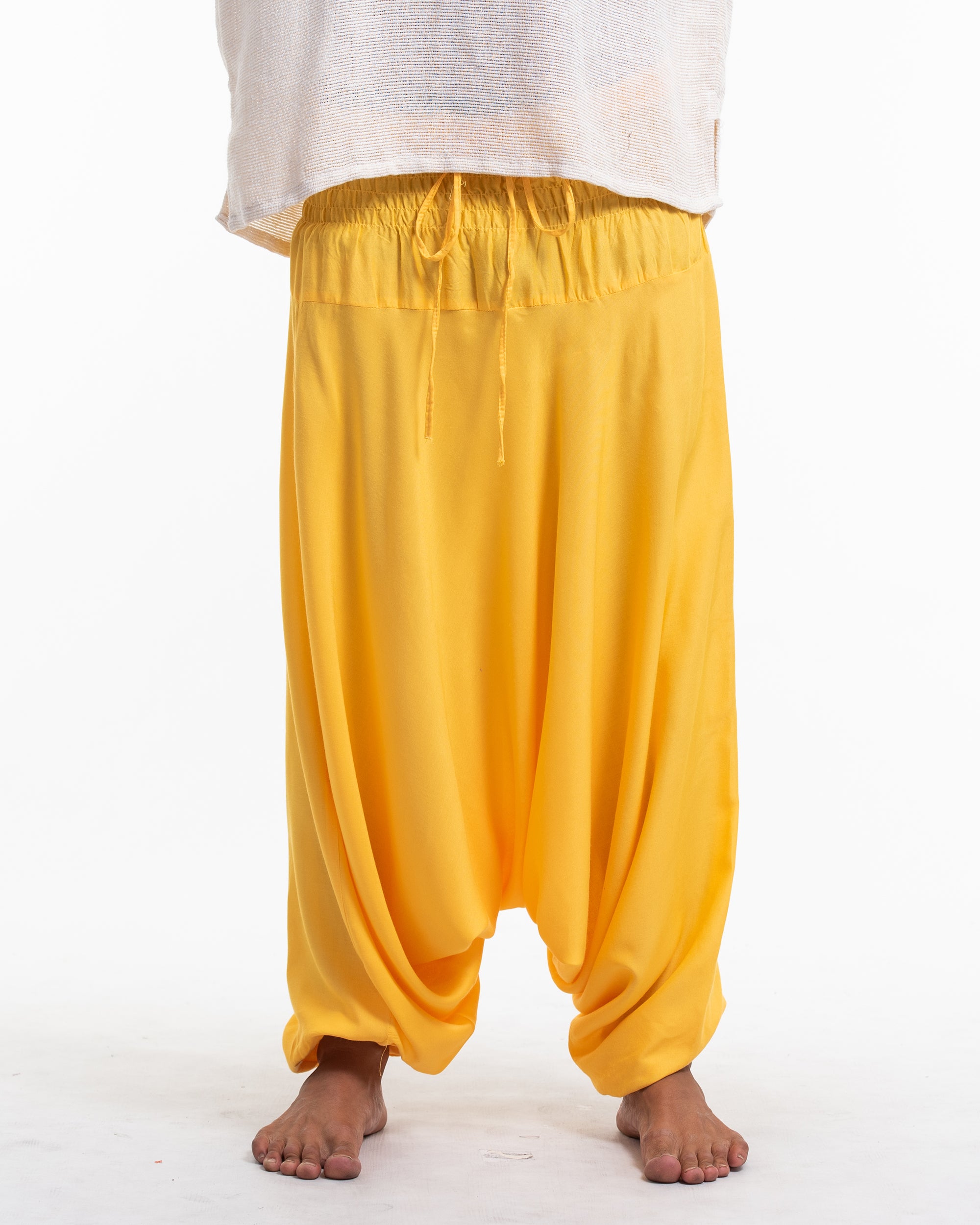 Solid Color Drop Crotch Men's Harem Pants in Light Yellow