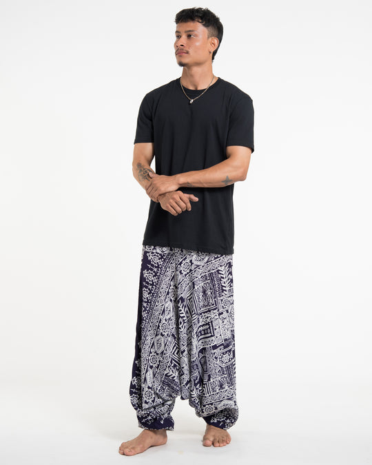 Tribal Prints Drop Crotch Men's Harem Pants in Navy