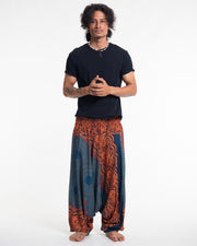 Geometric Mandalas Drop Crotch Men's Harem Pants in Turquoise