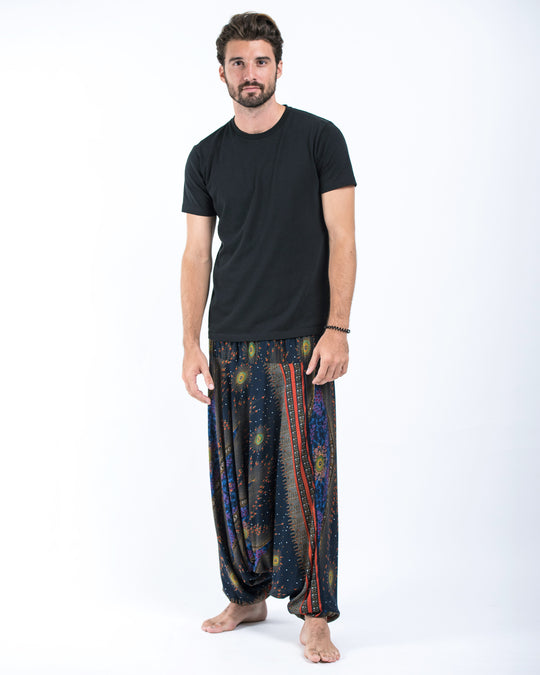 Peacock Eye Drop Crotch Men's Harem Pants in Navy