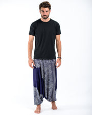 Floral Mandalas Drop Crotch Men's Harem Pants in Blue